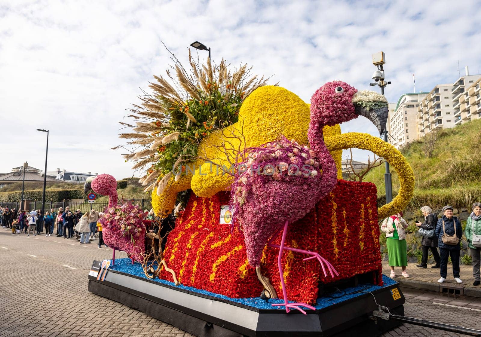 Noordwijk, Netherlands - April 22, 2023: The traditional flowers parade Bloemencorso from Noordwijk to Haarlem in the Netherlands.