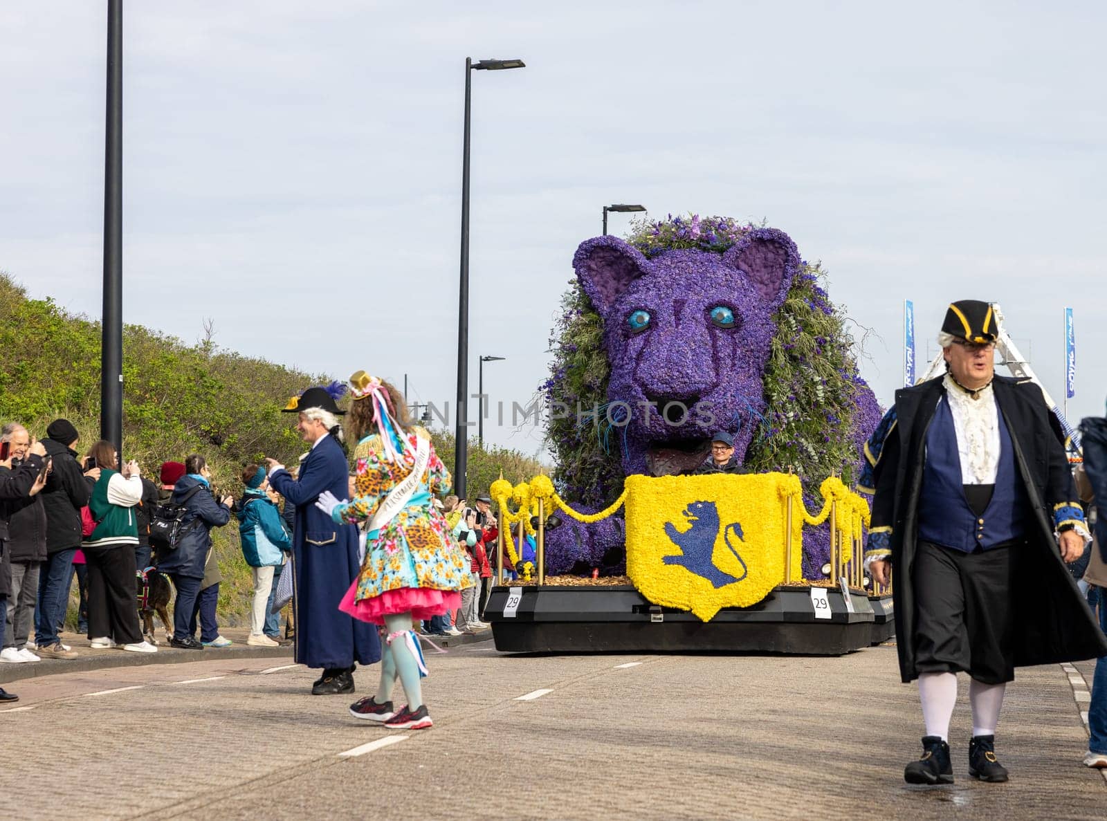 Noordwijk, Netherlands - April 22, 2023: The traditional flowers parade Bloemencorso from Noordwijk to Haarlem in the Netherlands.