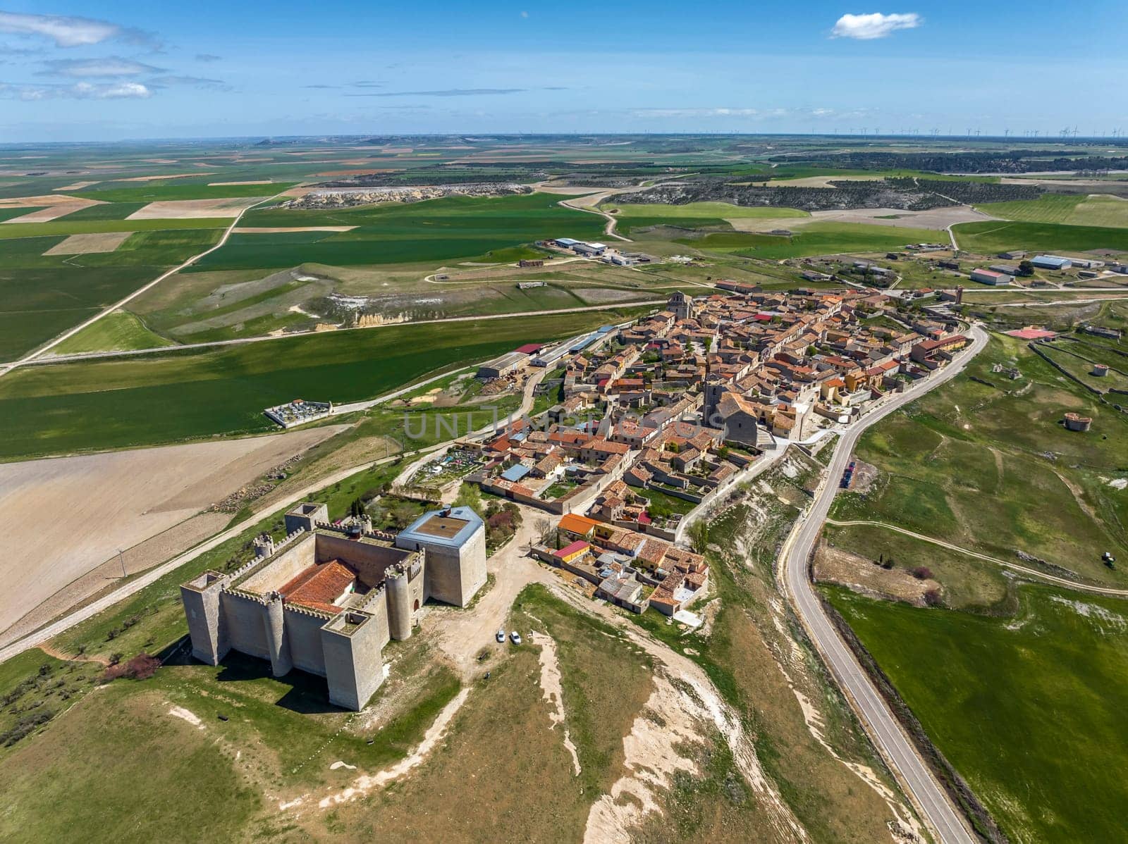 Panoramic aerial view of Montealegre de Campos Province of Valladolid Spain west view