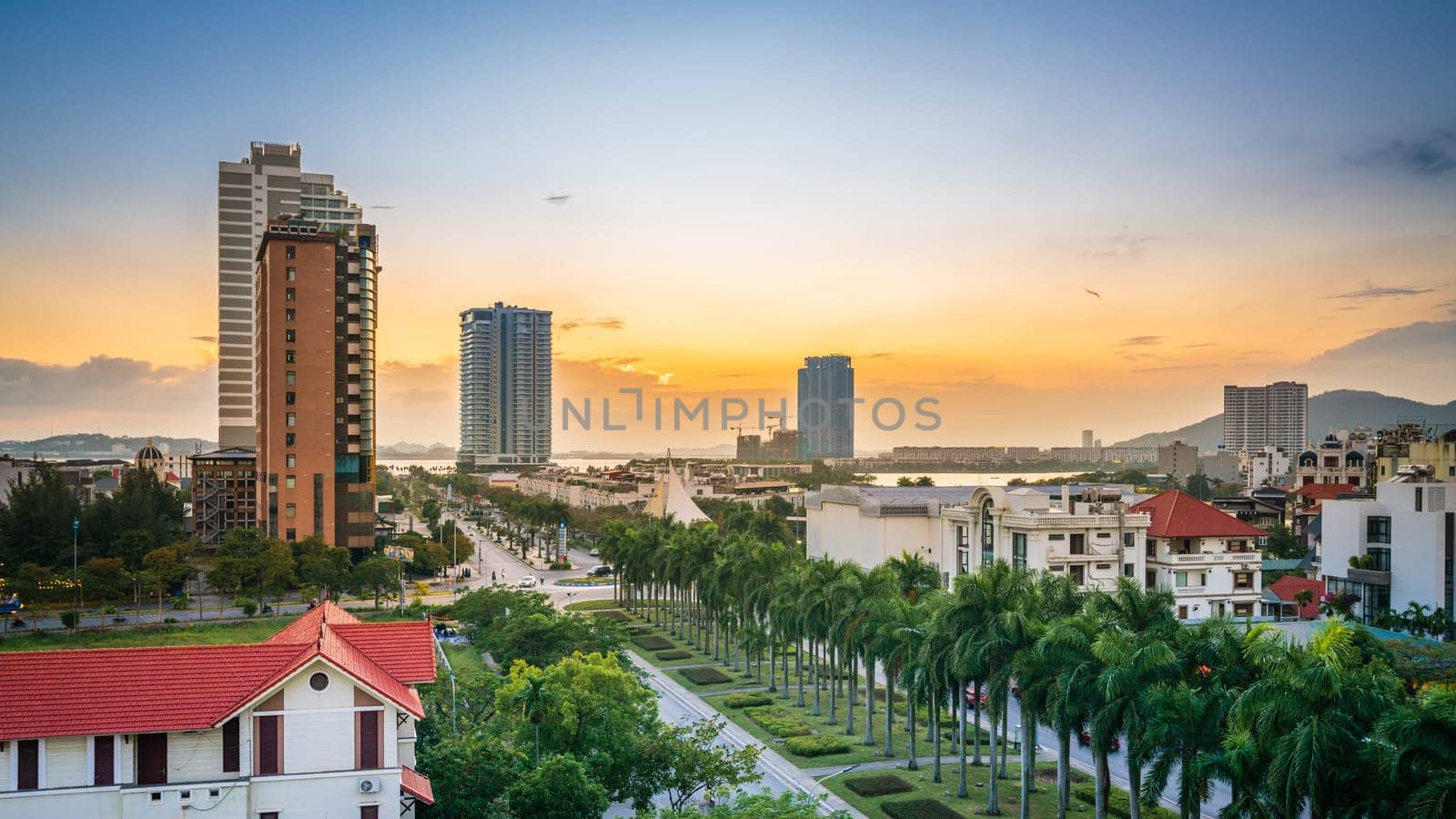 Rooftop view of the skyline of the resort city of Ha Long in Vietnam