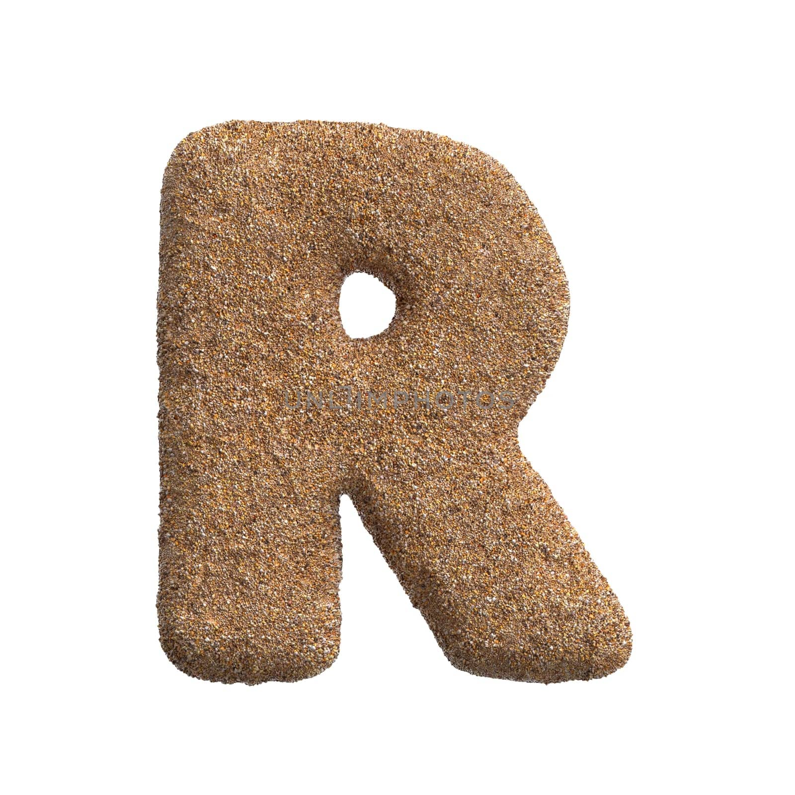 Sand letter R - Capital 3d beach font isolated on white background. This alphabet is perfect for creative illustrations related but not limited to Holidays, travel, ocean...