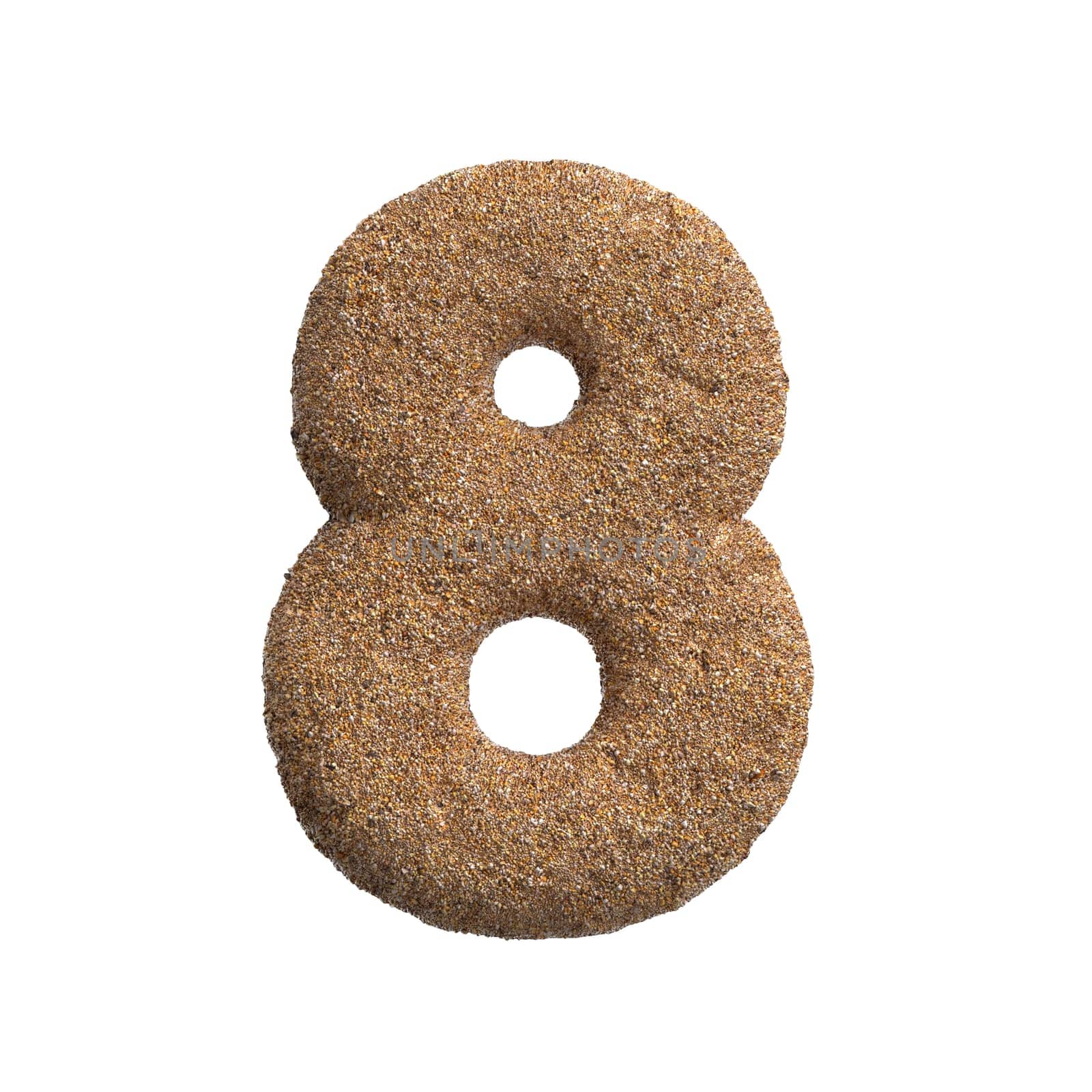 Sand number 8 - 3d beach digit isolated on white background. This alphabet is perfect for creative illustrations related but not limited to Holidays, travel, ocean...