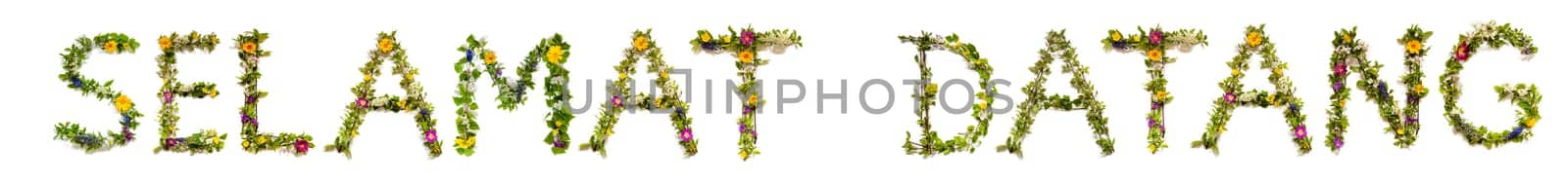 Colorful Flowers Building English Text Relax, Some Green And Some Spring Flowers on Isolated White Background, Symbolic Meaning, Quote