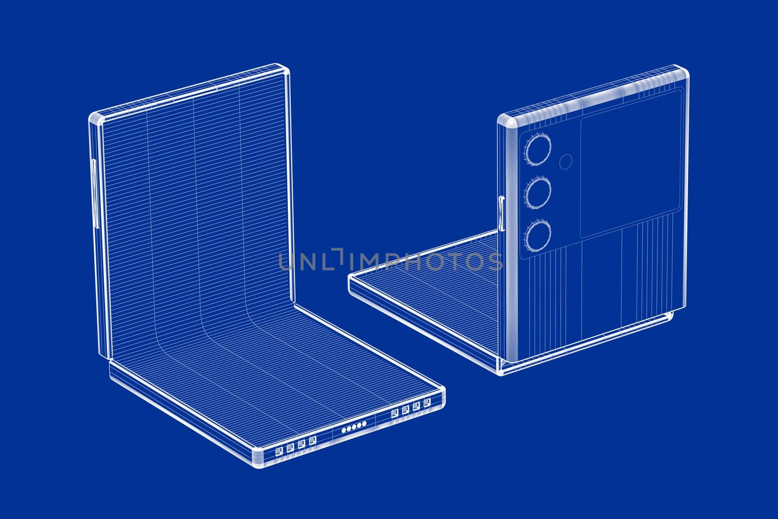 3D wire-frame models of foldable smartphones