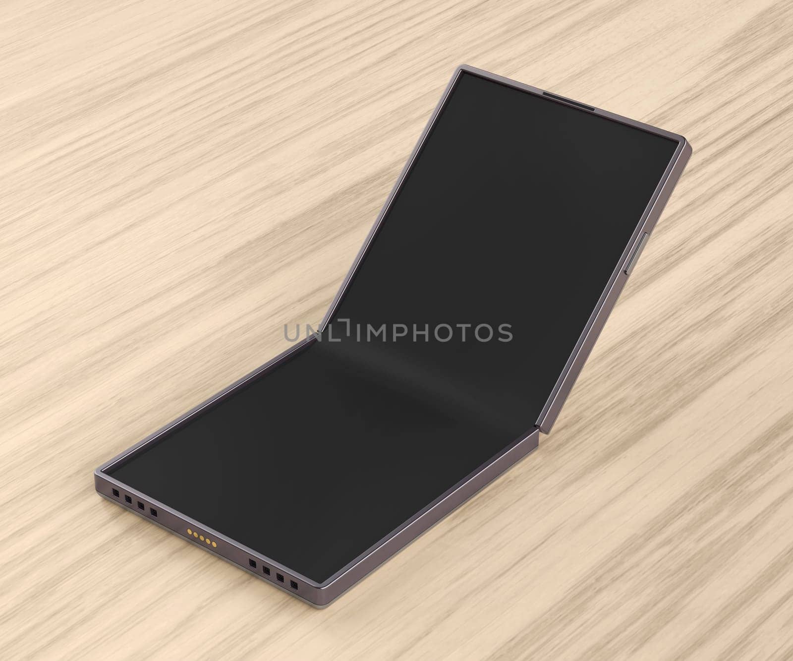 Foldable smartphone on wooden desk