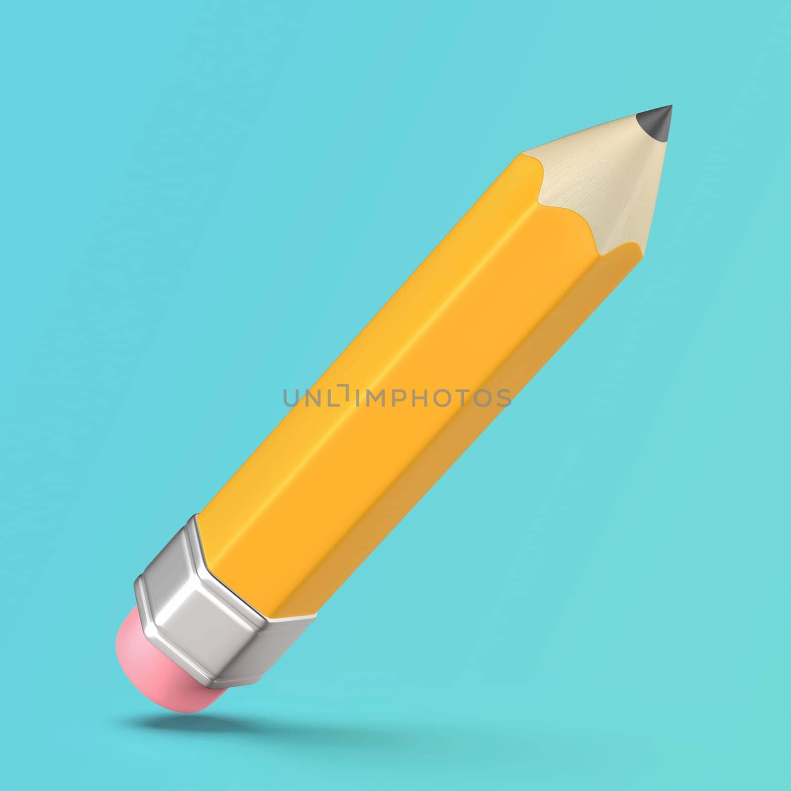 Cartoon style yellow wooden pencil with eraser