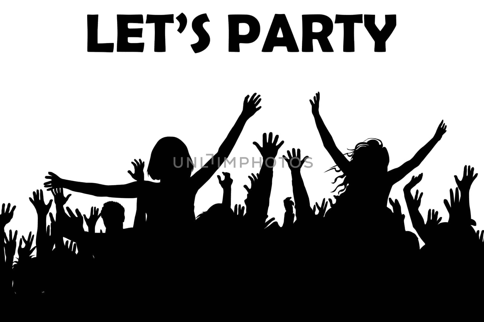 Let's party concept with silhouettes of happy people