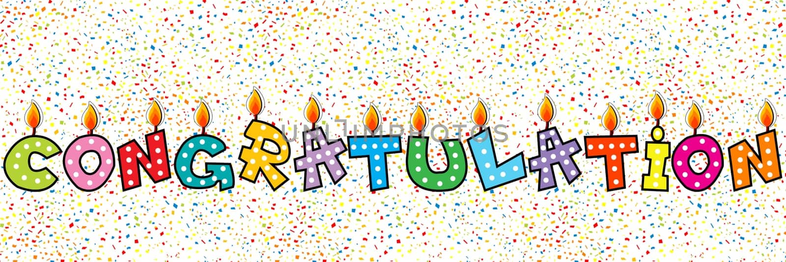 Candles with the word Congratulation on confetti background