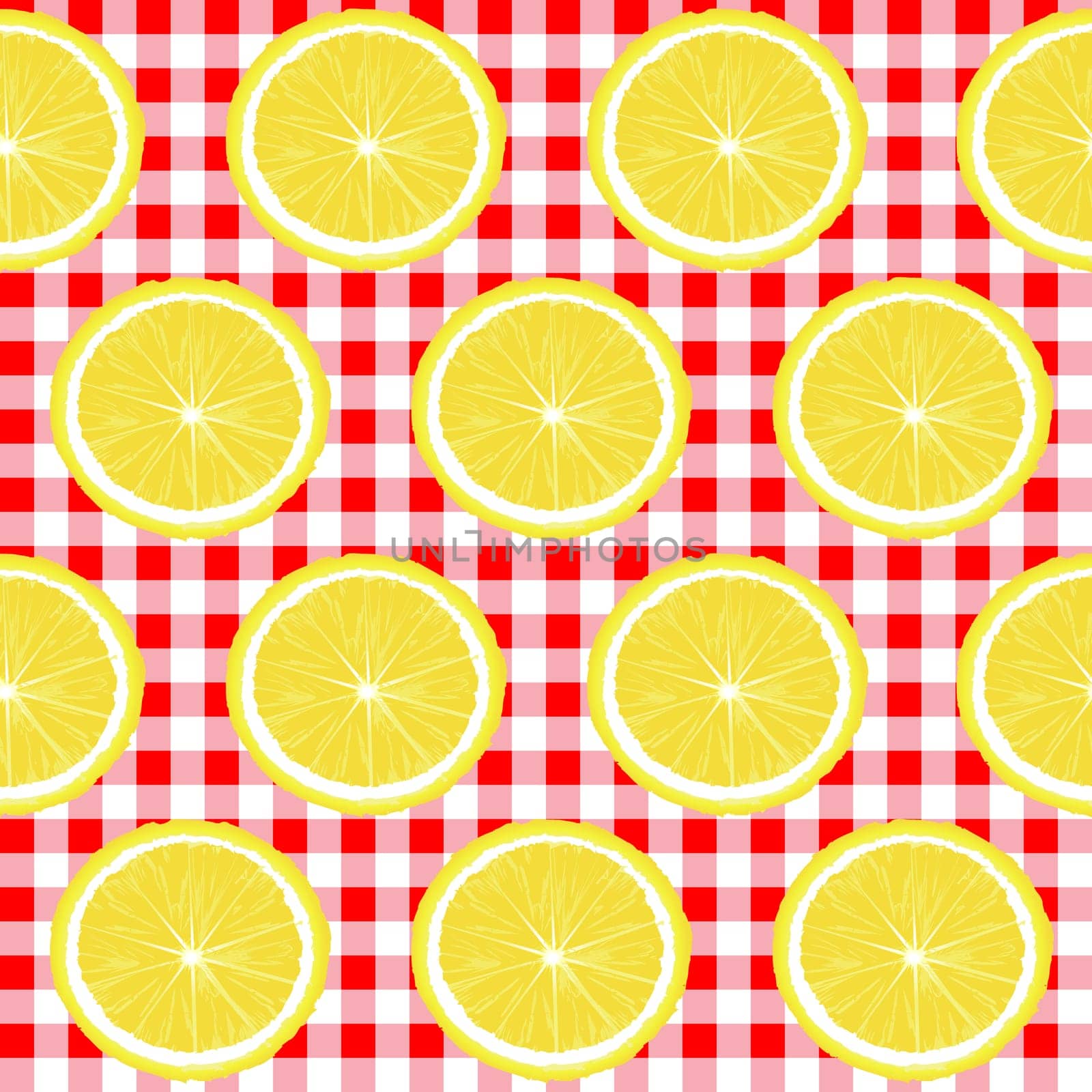 Lemon slices on tablecloth pattern seamless background