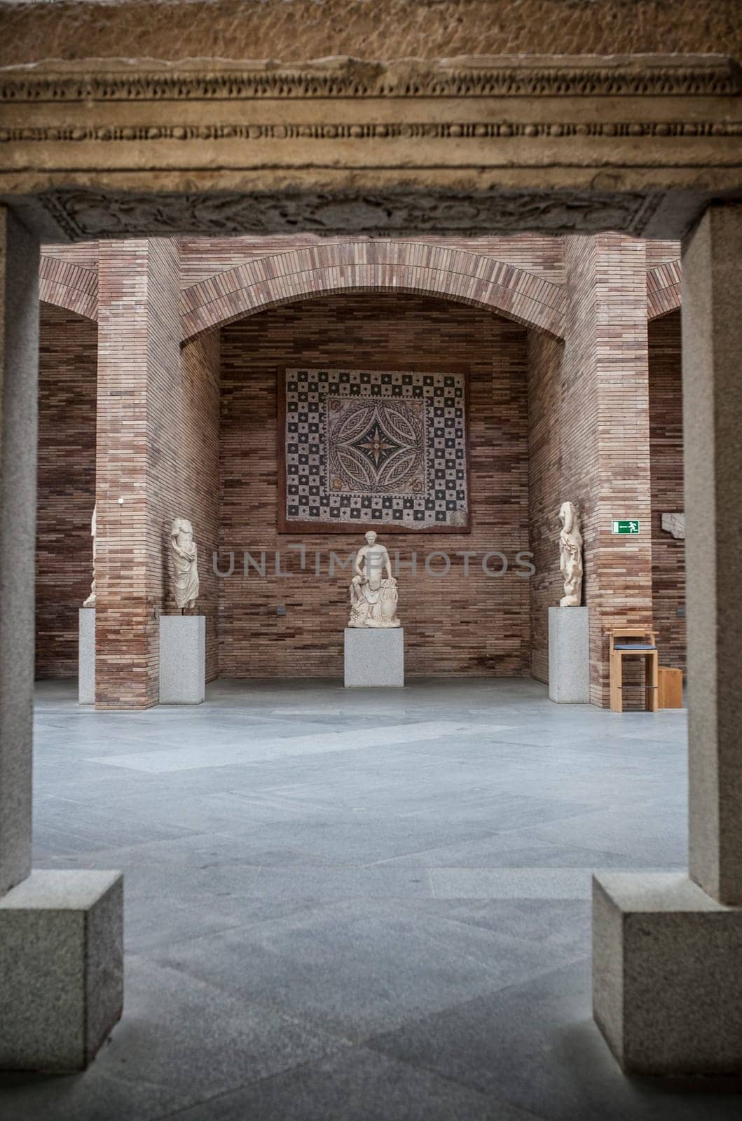 Merida, Spain - December 20th, 2017: National Museum of Roman Art in Merida, Spain. Side view of first floor