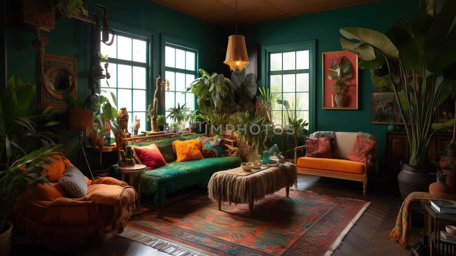 Tropical Living Room - generative AI - AI generated