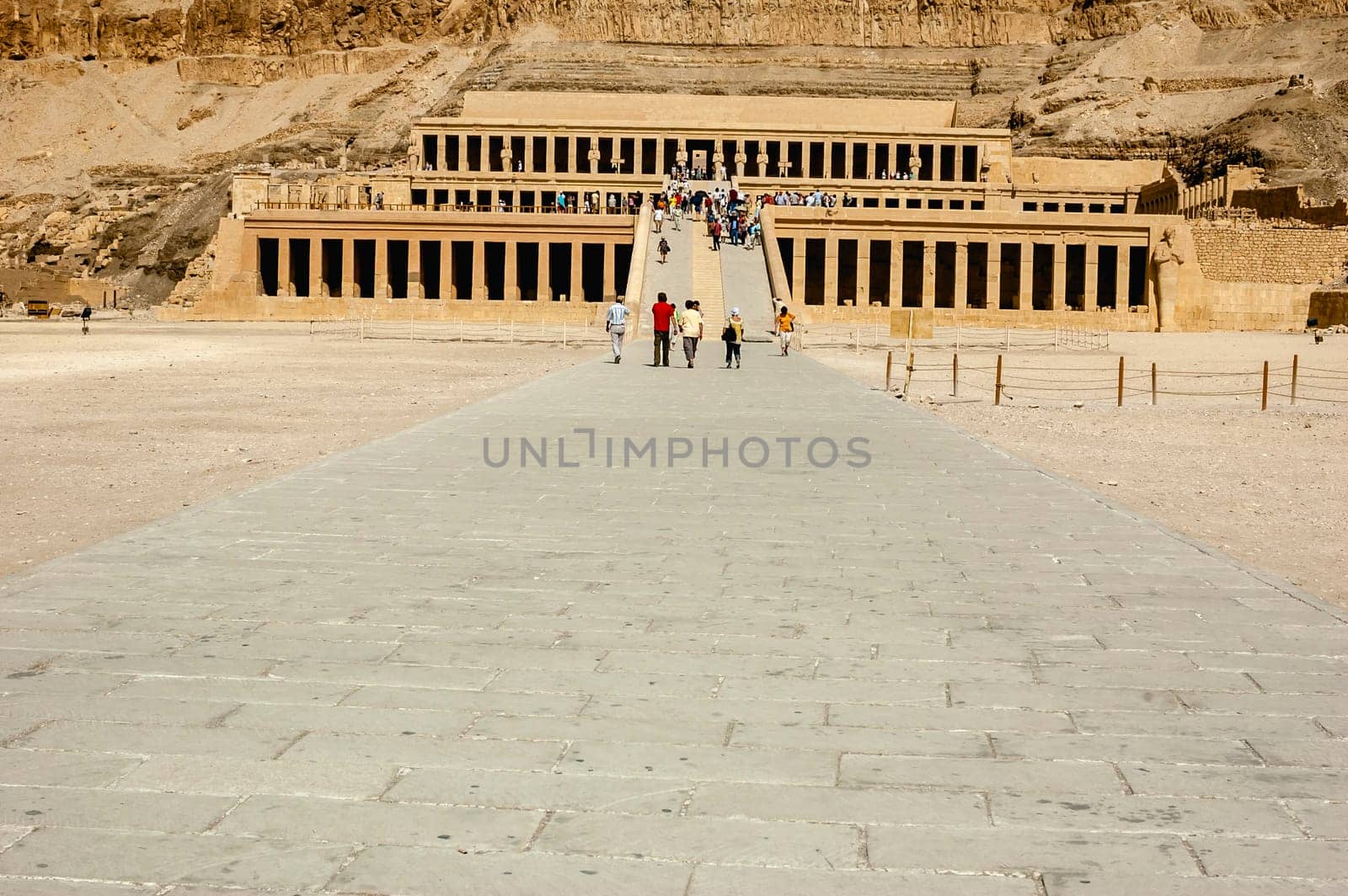 Luxor, Egypt - April 16 2008: Tourists visiting the temple of Hatshepsut, Luxor, Egypt