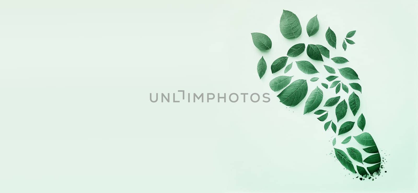 Green co2 footprint made from leaves, carbon emission, climate change and global warming concept, eco friendly lifestyle, generative AI