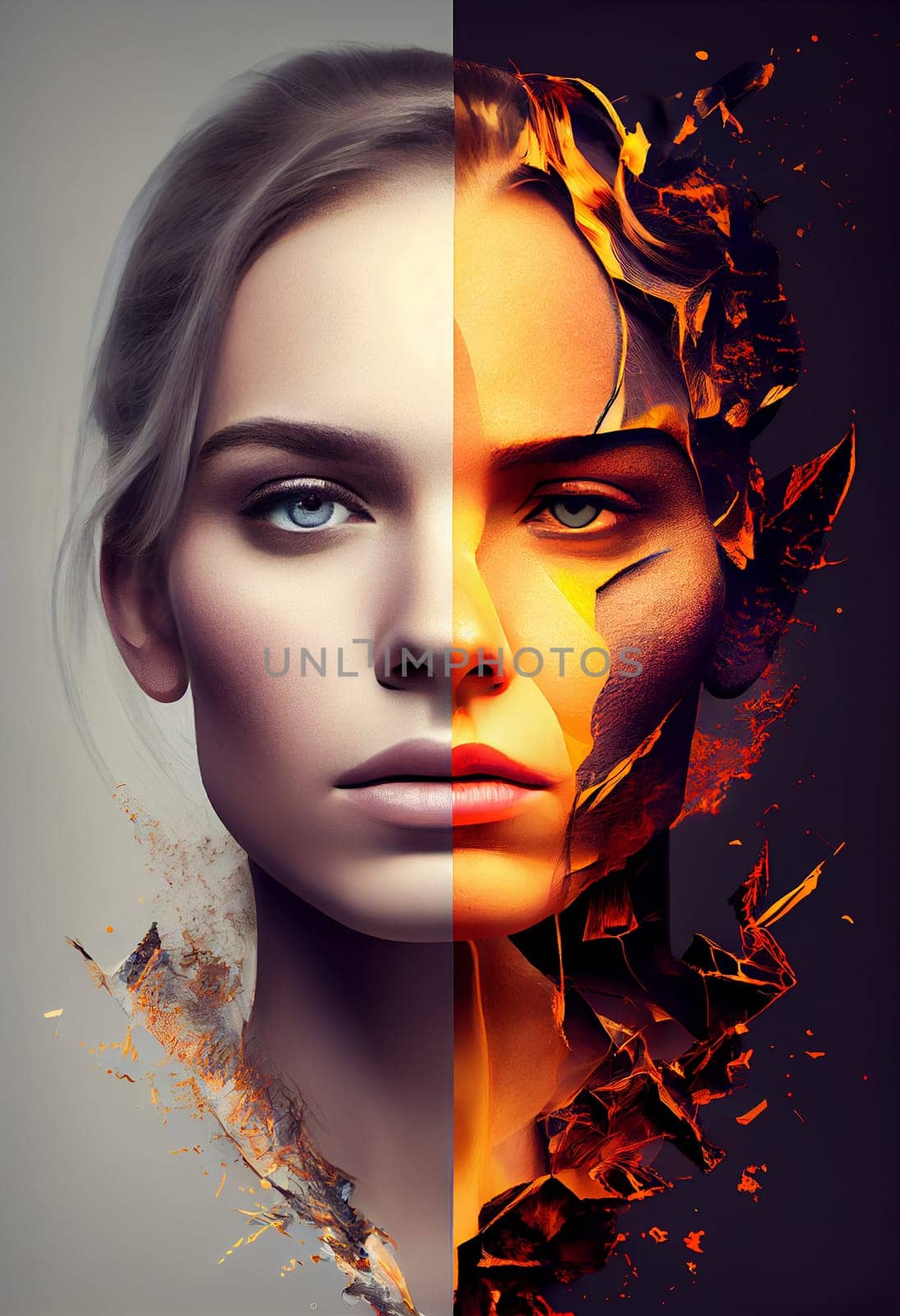 Multiple personality, identity disorder, borderline and Schizophrenia, mental health, transgender and diverse concept, generative AI
