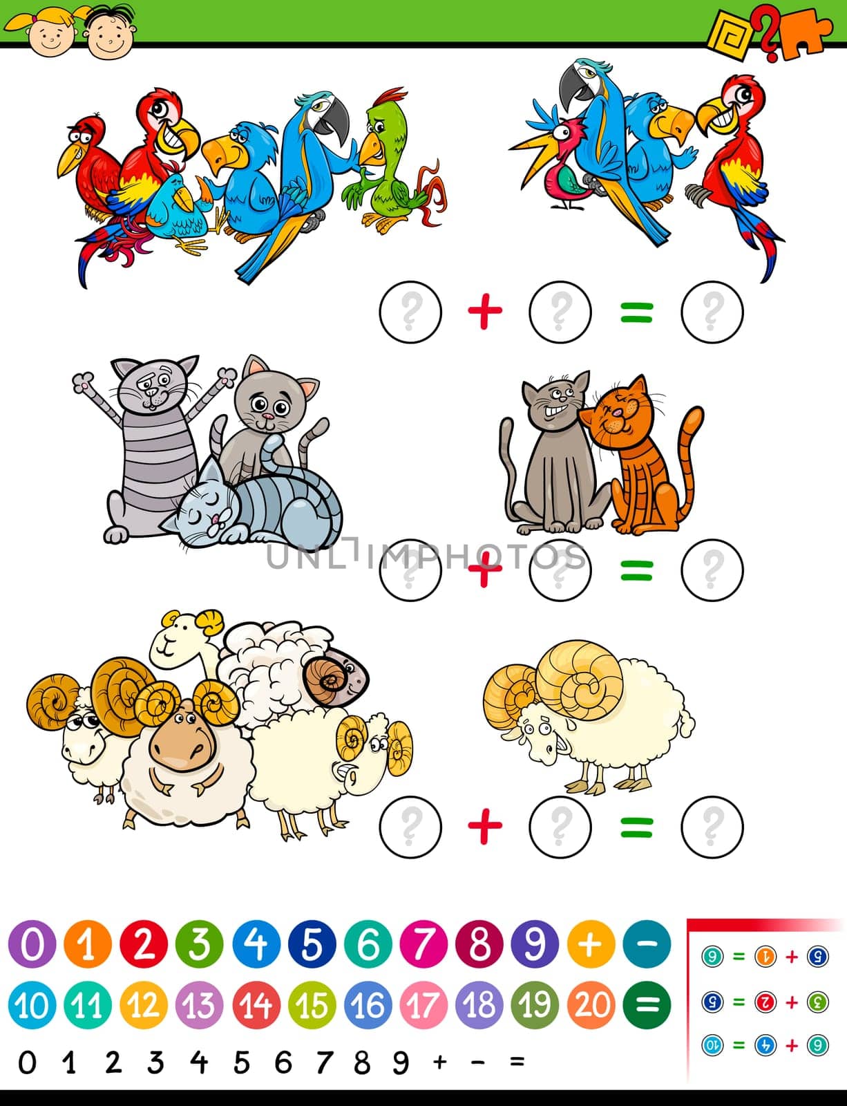 Cartoon Illustration of Education Mathematical Game of Counting Animals for Preschool Children