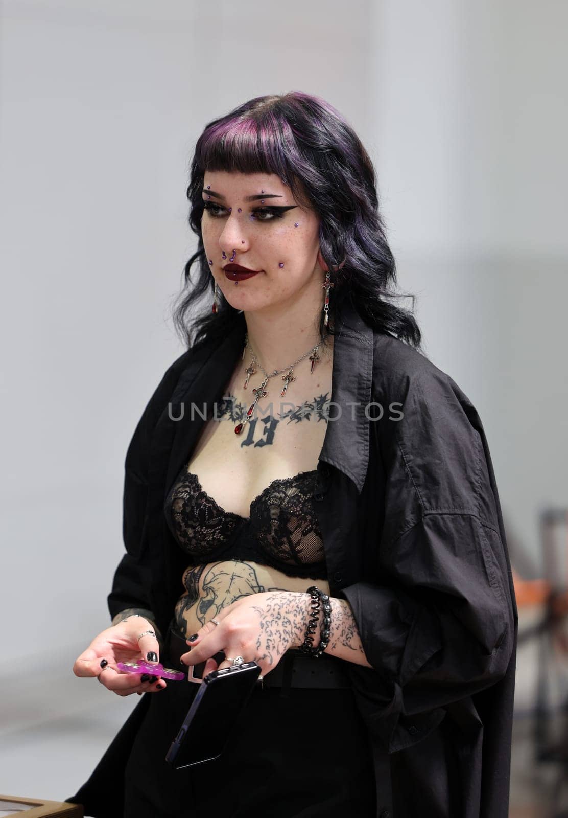 Krakow, Poland -  June 11, 2022: Unidentified  participant at 15th Tattoofest Convention in Cracow. One of the most prestigious tattoo festivals.