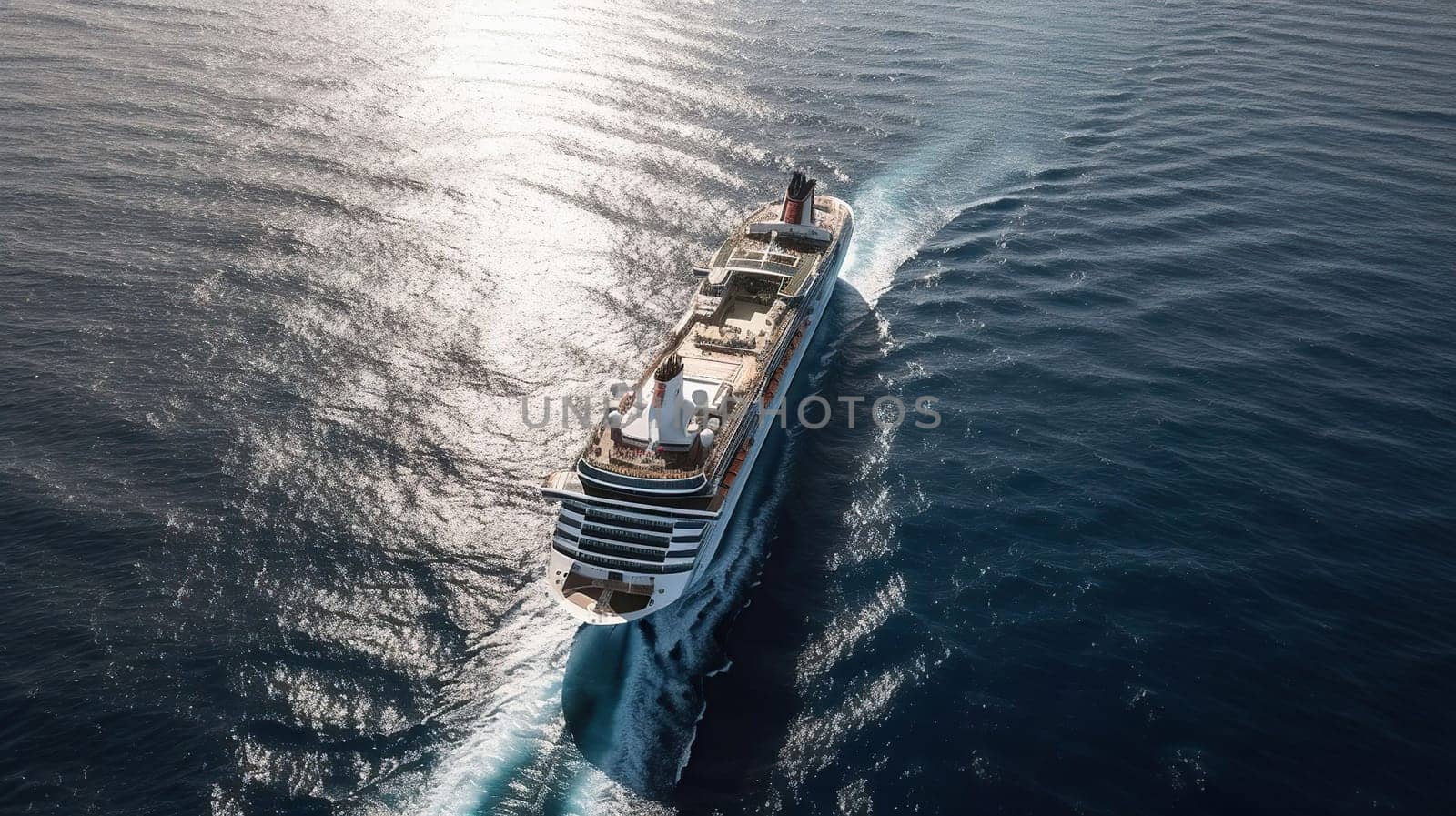 Large Cruise ship sailing across The Mediterranean sea, generativ ai