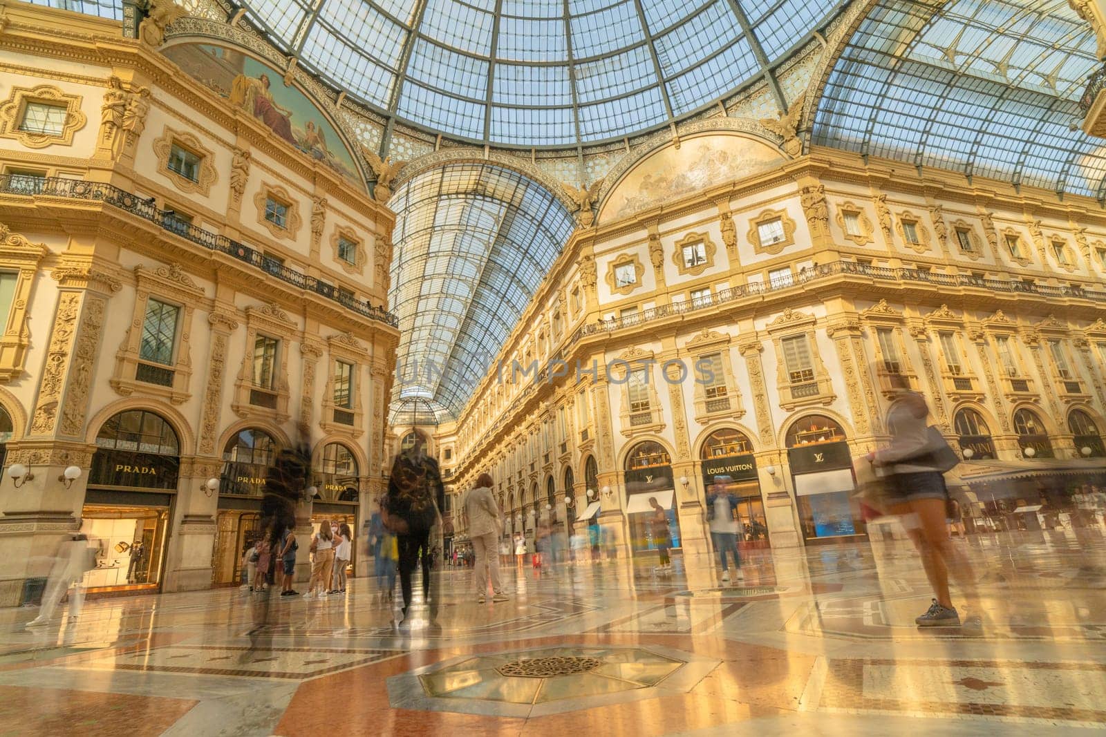 Milan, Italy - 09 09 2020: Galleria Vittorio Emanuele II. Long Exposure.