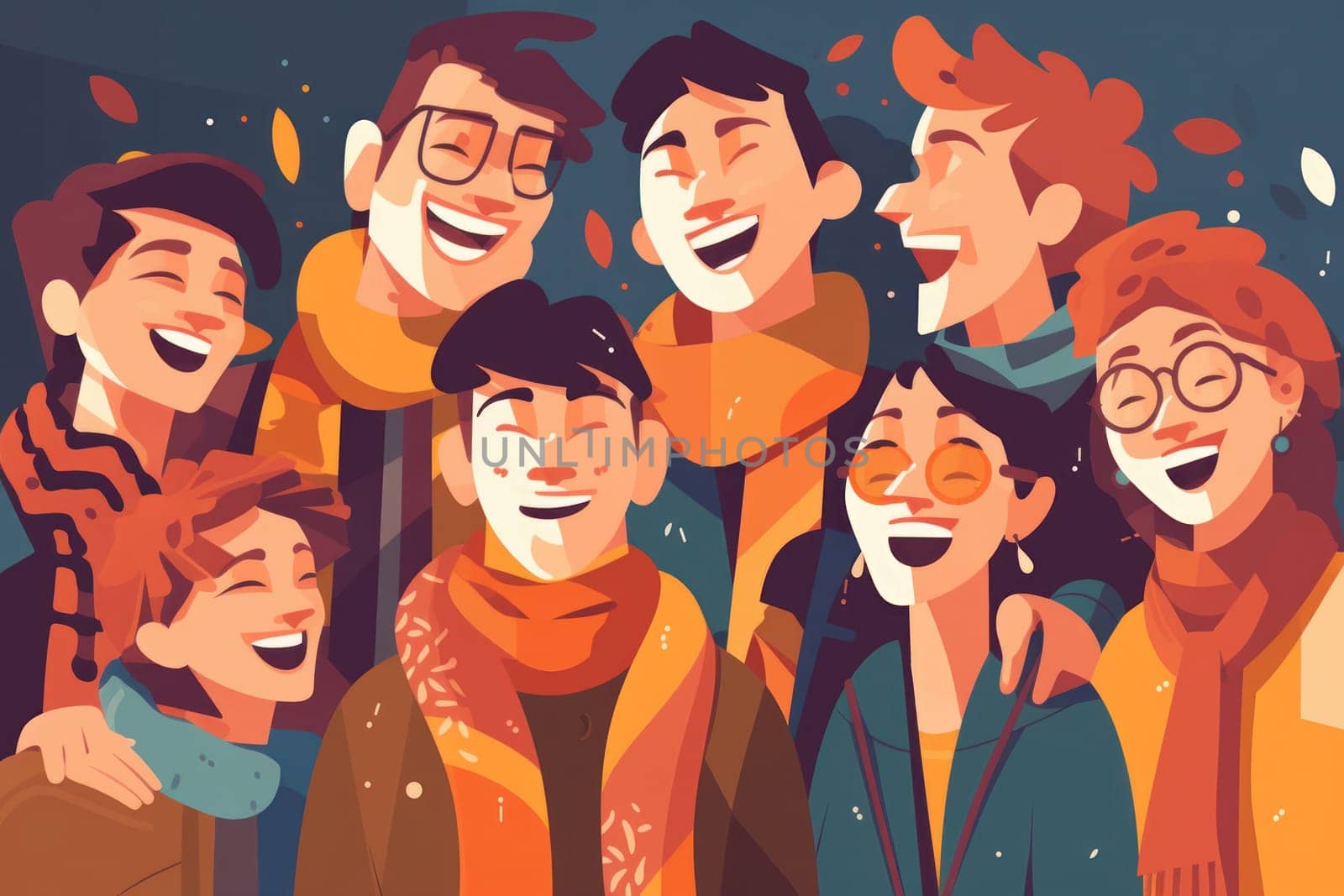 A group of people with cheerful expressions, celebrating the fun and humor of April Fool's Day. The image exudes positive energy and happiness. AI Generative.