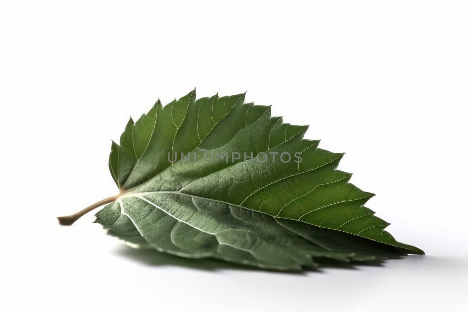 Minimalist design meets the beauty of nature in this single green leaf isolated on a white background. AI Generative.