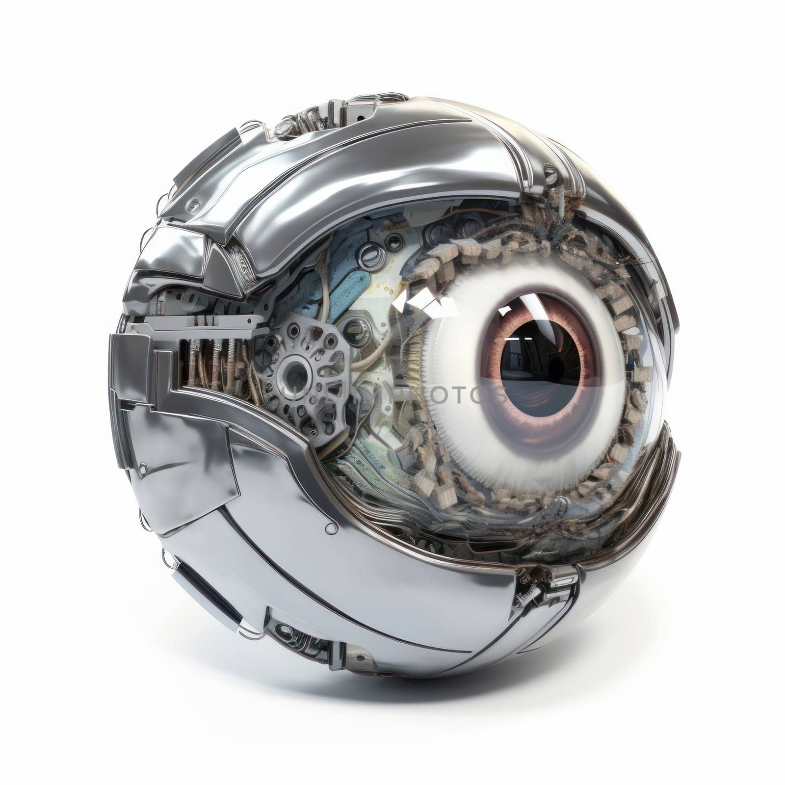 Futuristic robotic eye with advanced artificial intelligence, the perfect symbol of innovation and engineering. Mechanical object with a large eye, the representation of a bionic eye. AI Generative