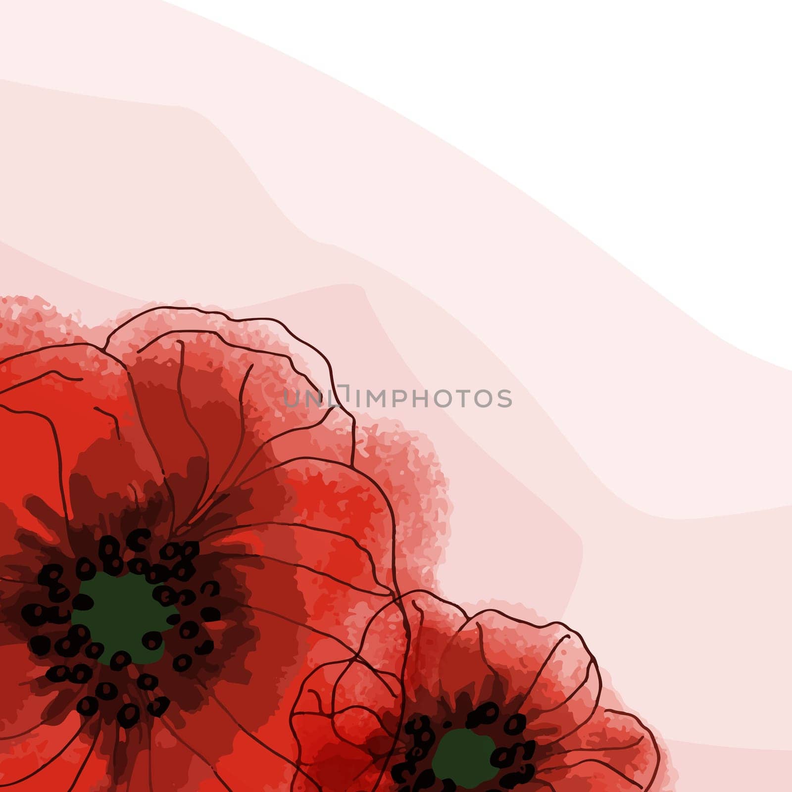 Banner with poppy flowers on a light background. Hand drawn poppy flowers. Symbol of the day of remembrance. Poster for the day of remembrance and victory