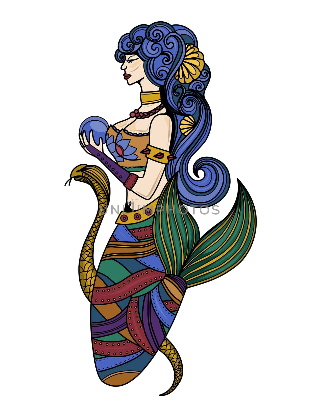 Old school mermaid tattoo. Post-apocalypse. Post-apocalyptic mermaid woman. Girl with a fish tail