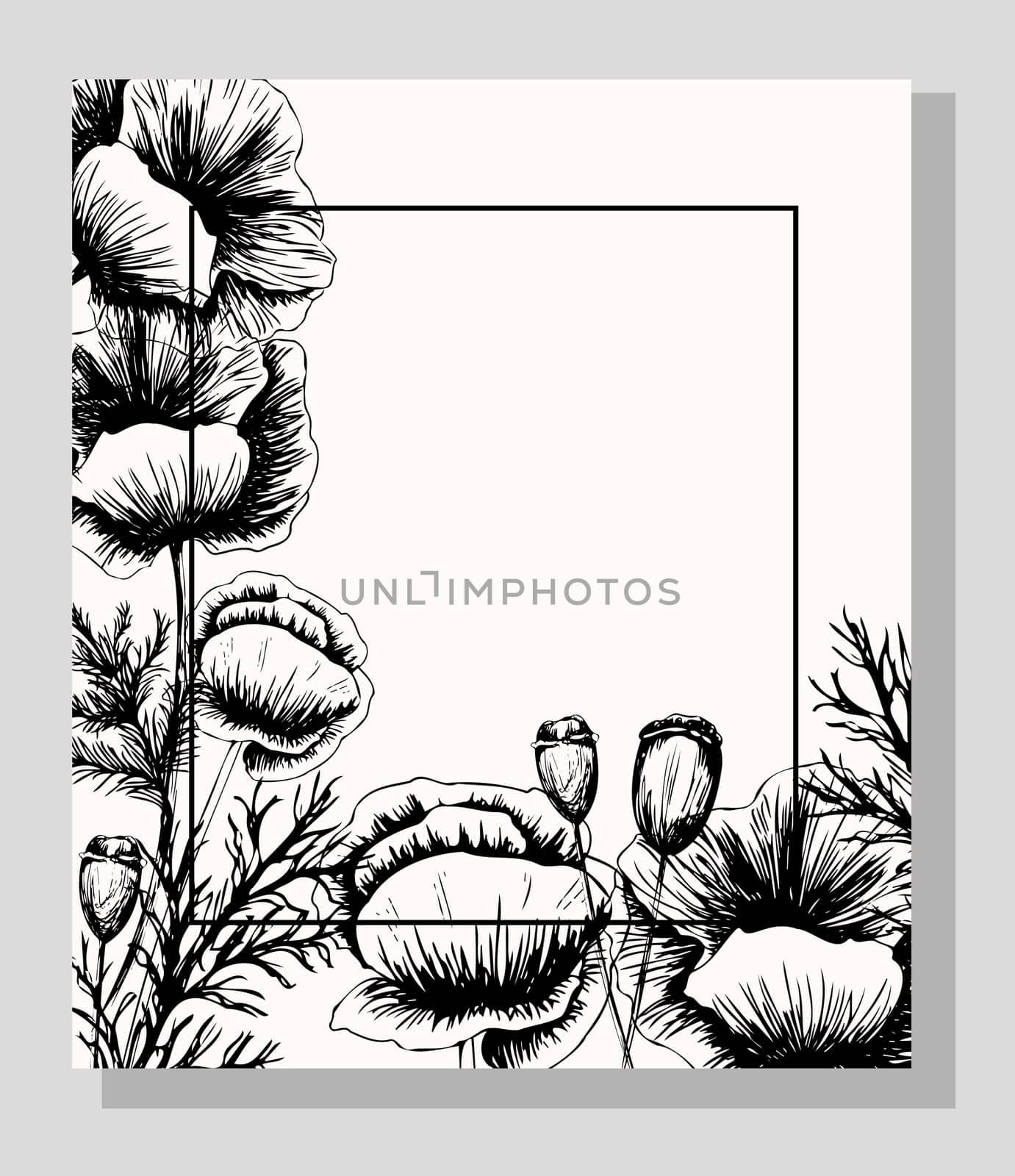 Banner with poppy flowers on a light background. Hand drawn poppy flowers. Symbol of the day of remembrance. Poster for the day of remembrance and victory