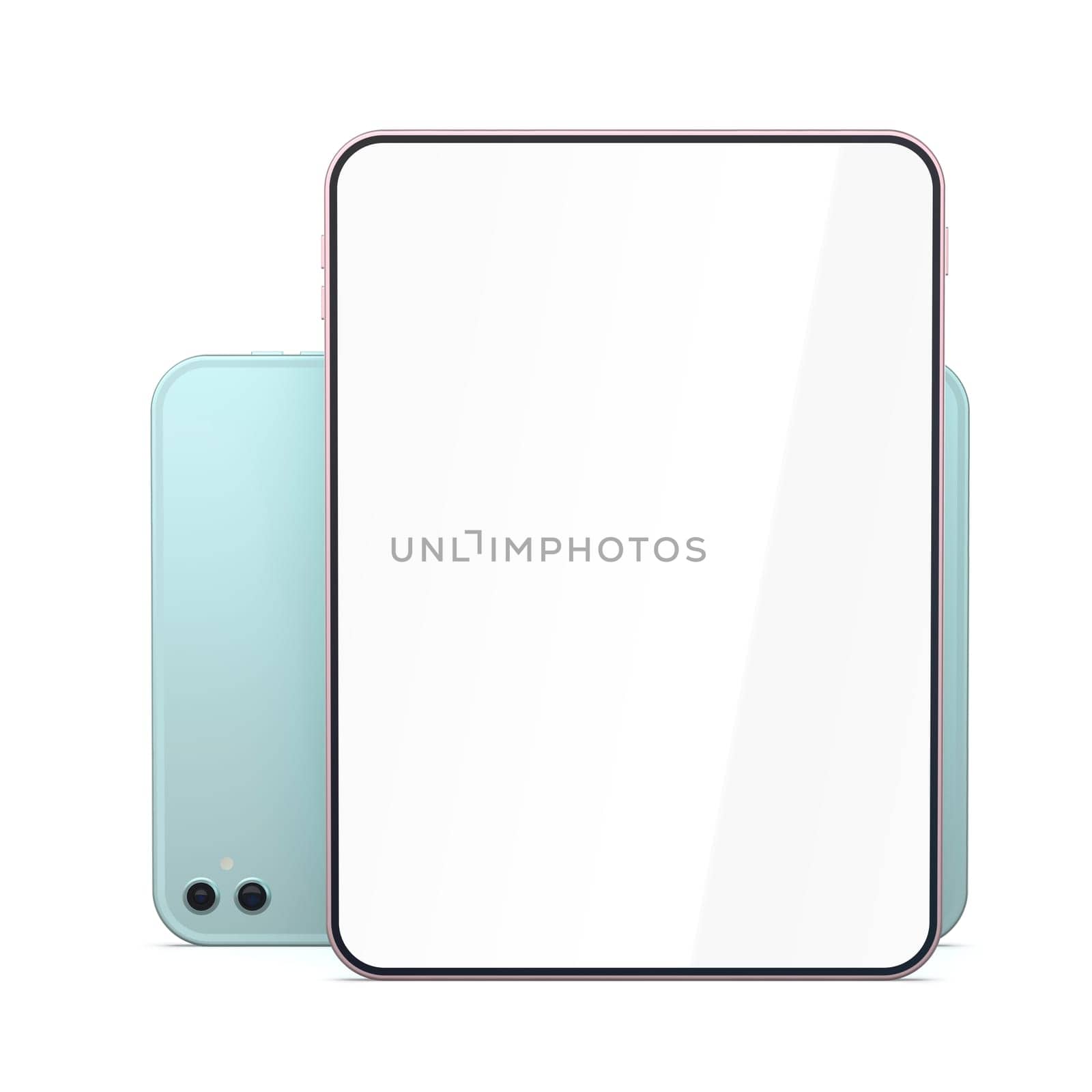 Two different colored tablet computers on white background
