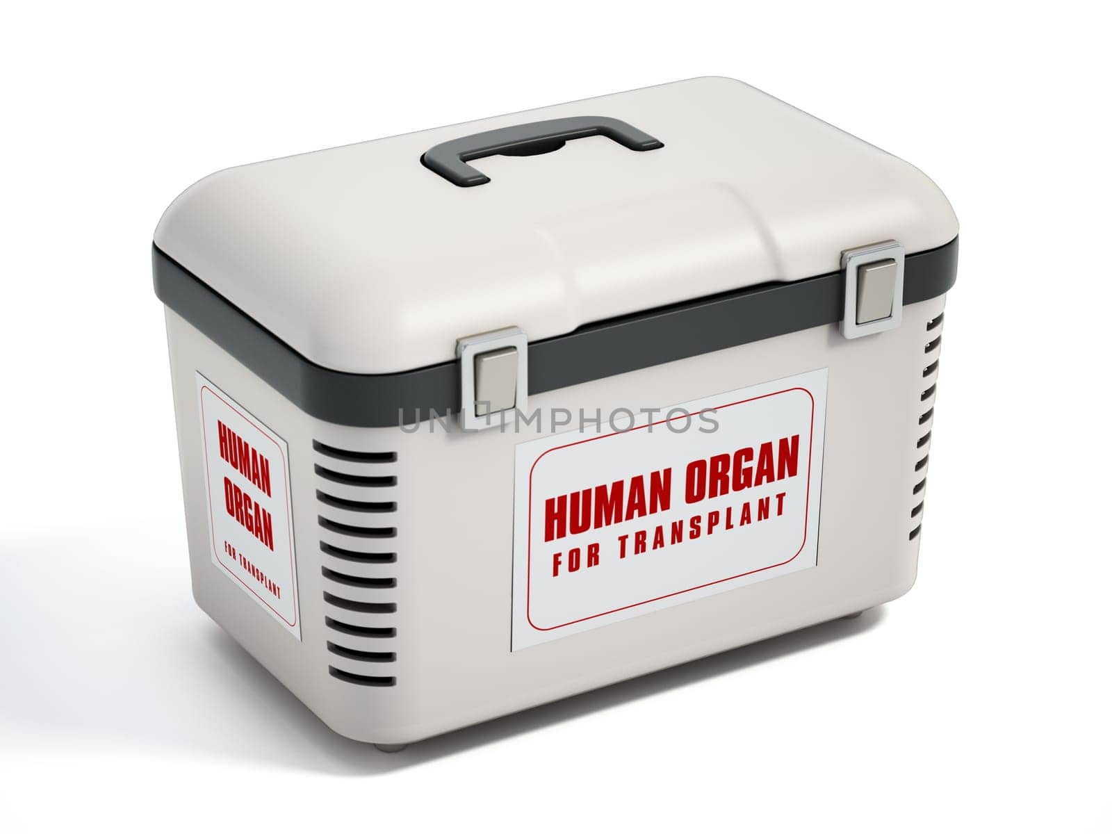Human organ transport box isolated on white background. 3D illustration.