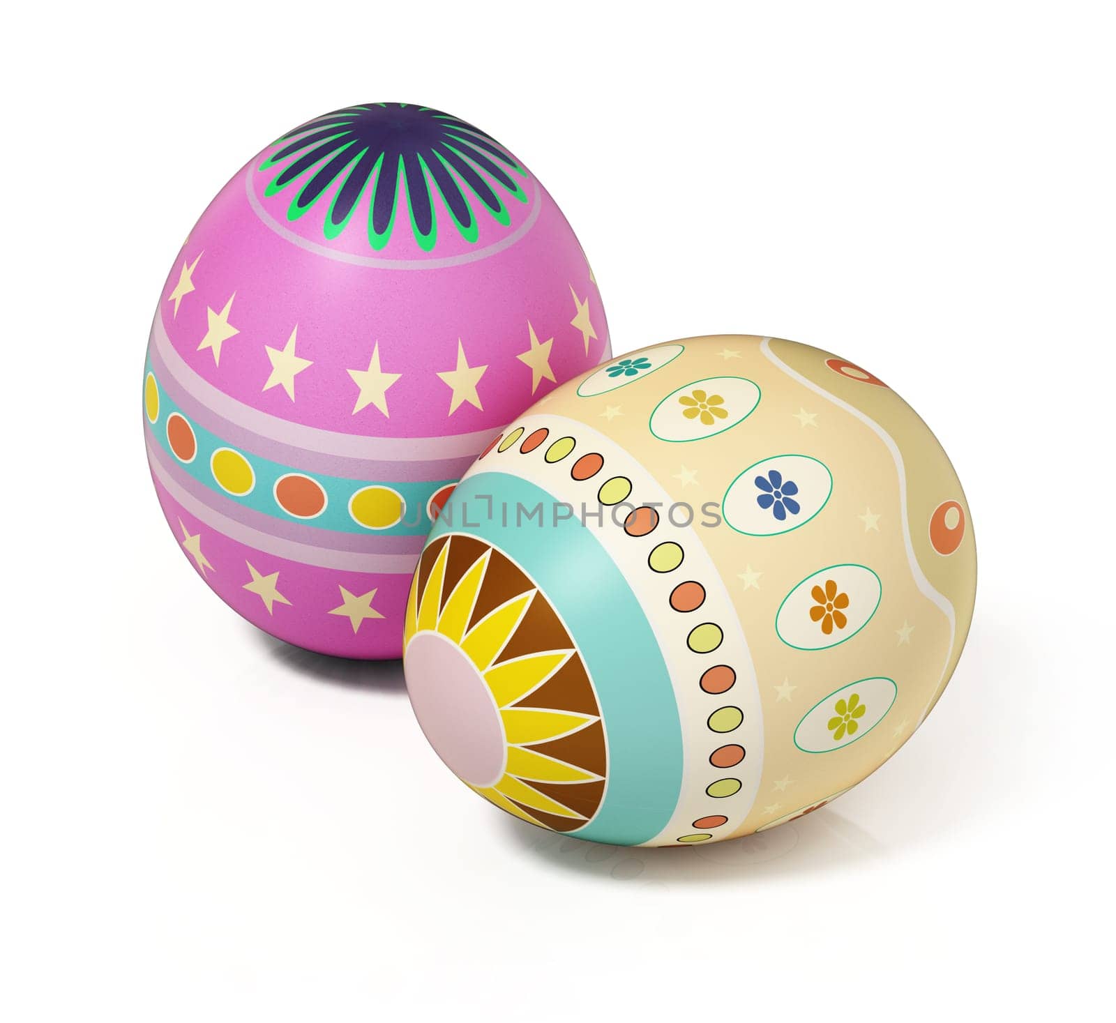 Easter eggs isolated on white background. 3D illustration.