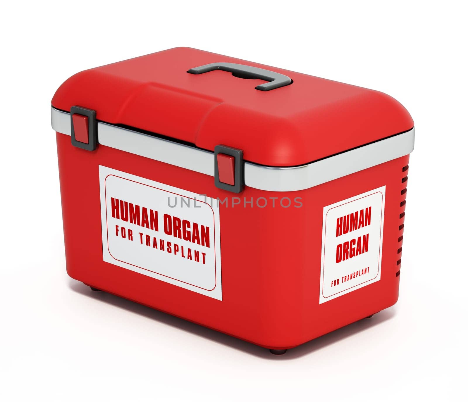 Human organ transport box isolated on white background. 3D illustration.