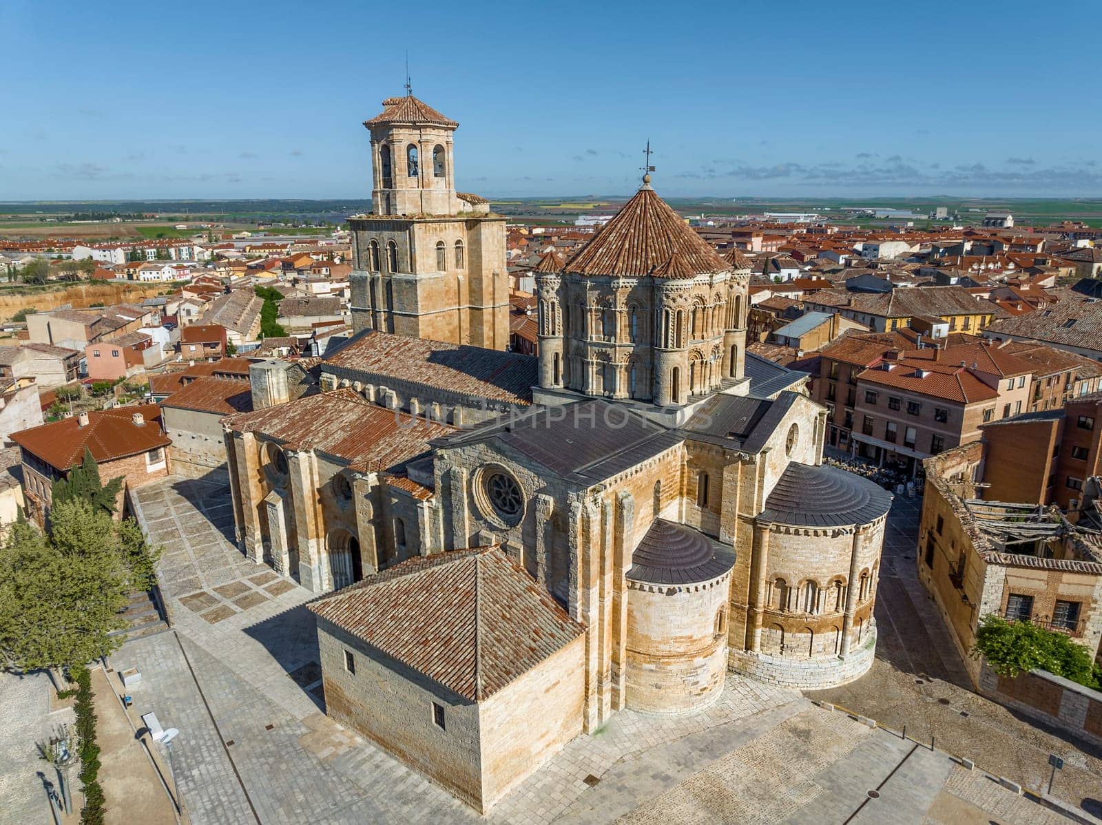 Aerial view of the Collegiate Church of Santa Maria la Mayor in the city of Toro Province of Zamora Spain, View of apses