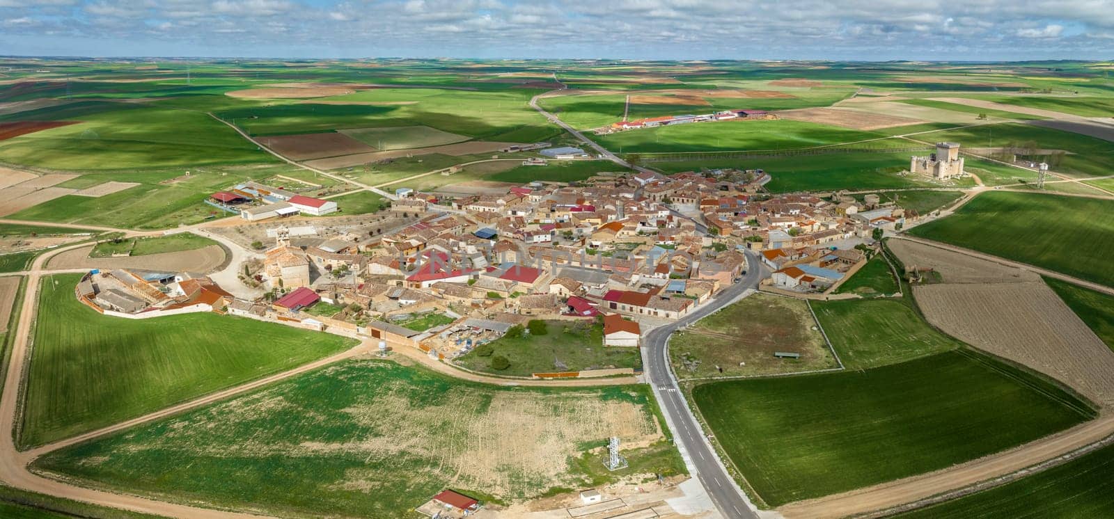 Panoramic aerial view of Villalonso, It is a medieval castle still keeping its interior and its high defensive walls, in province of Zamora, Spain