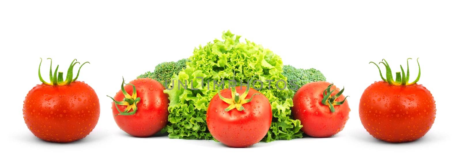 Low-calorie raw vegetables isolated on white background