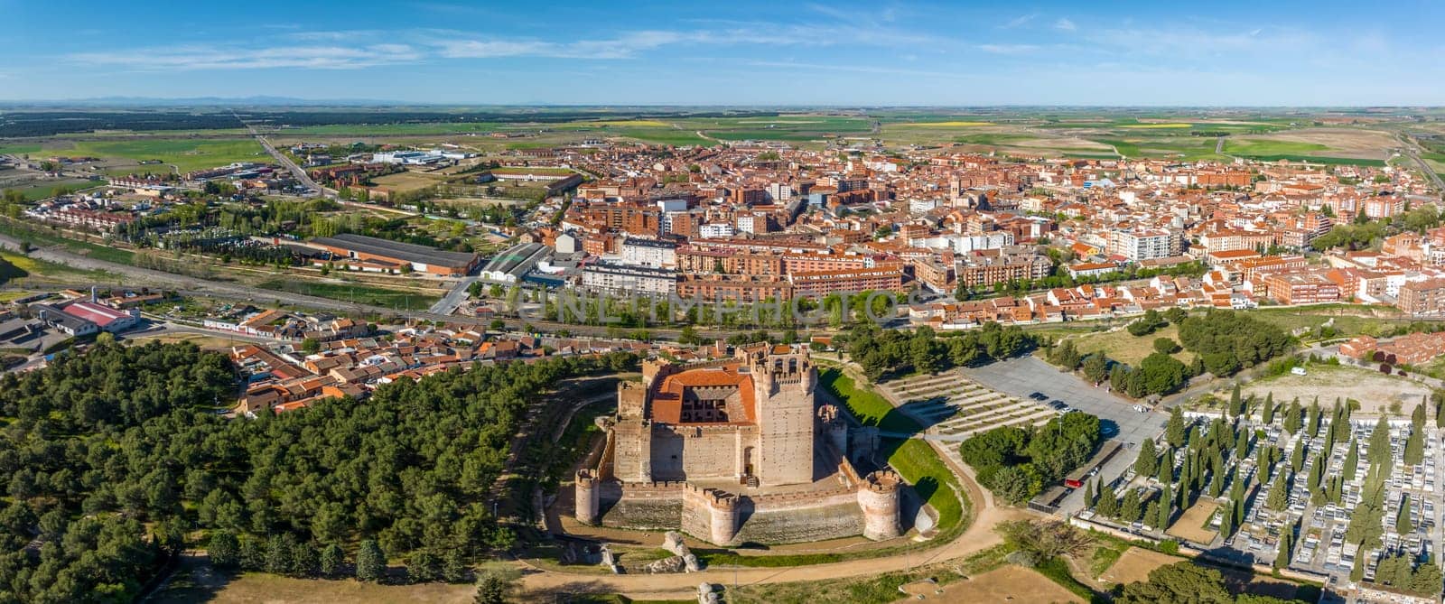 Aerial panoramic view of the city medieval Castle of la Mota  in Medina del Campo, Valladolid, Castilla y Leon, Spain