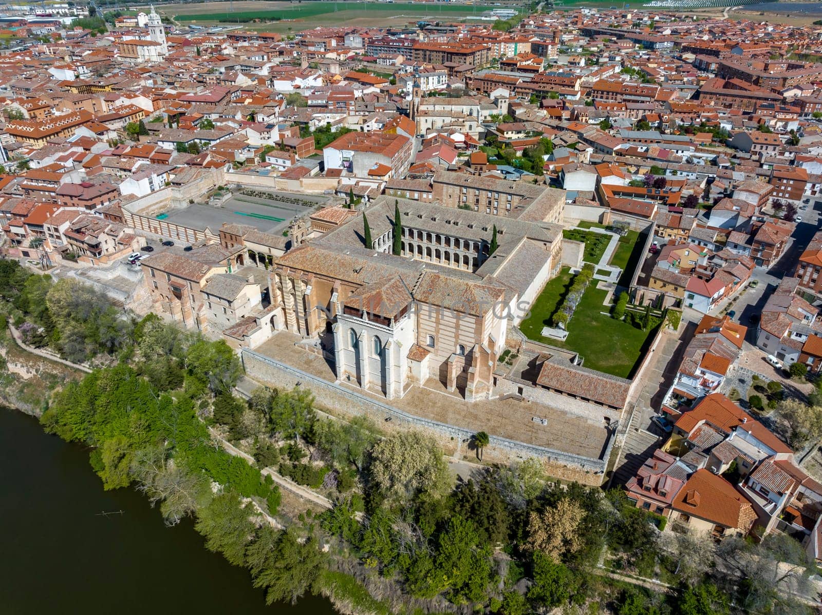 Aerial view real Monastery of Santa Clara in Tordesillas Province of Valladolid Spain