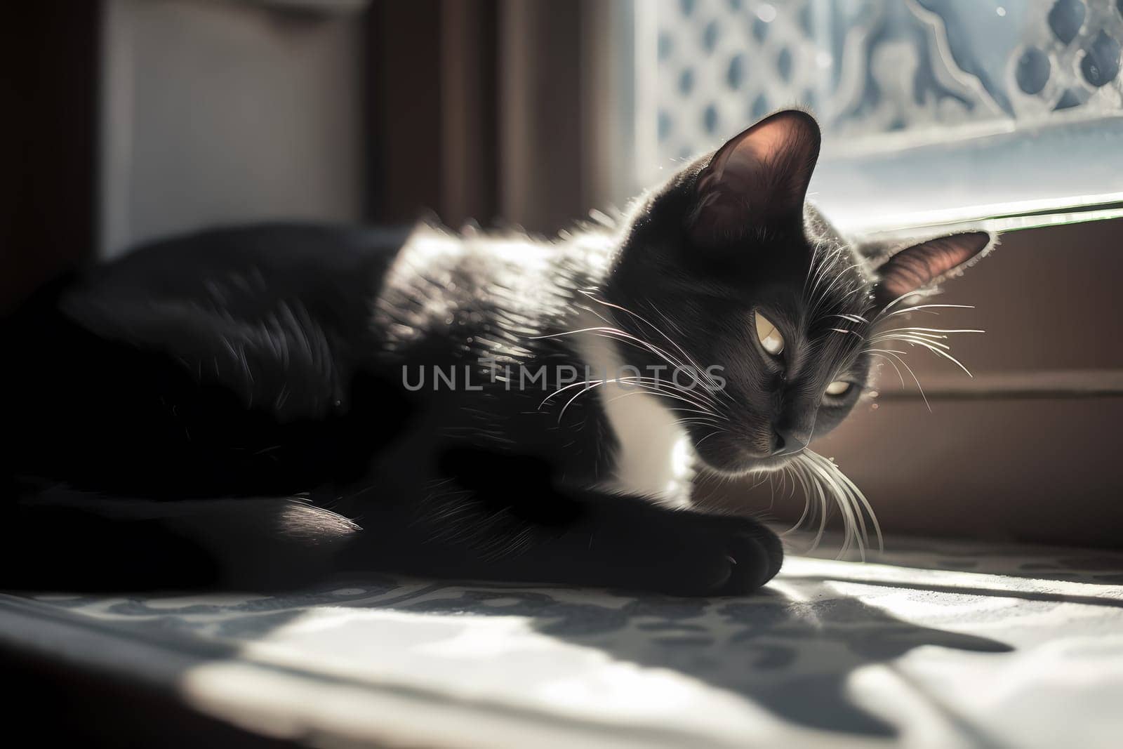 The tiny kitten is sound asleep, basking in the warmth of the sunrays and dreaming of mice.
