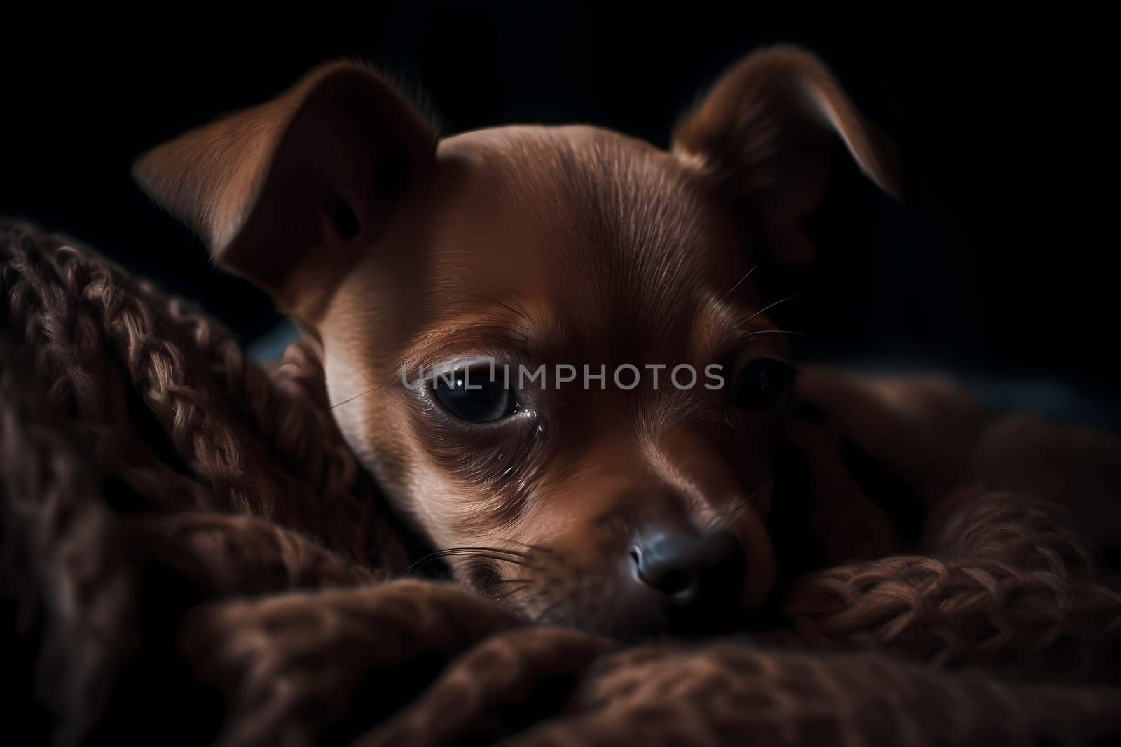 This little puppy is snoozing away in a comfy bed, dreaming sweet dreams.