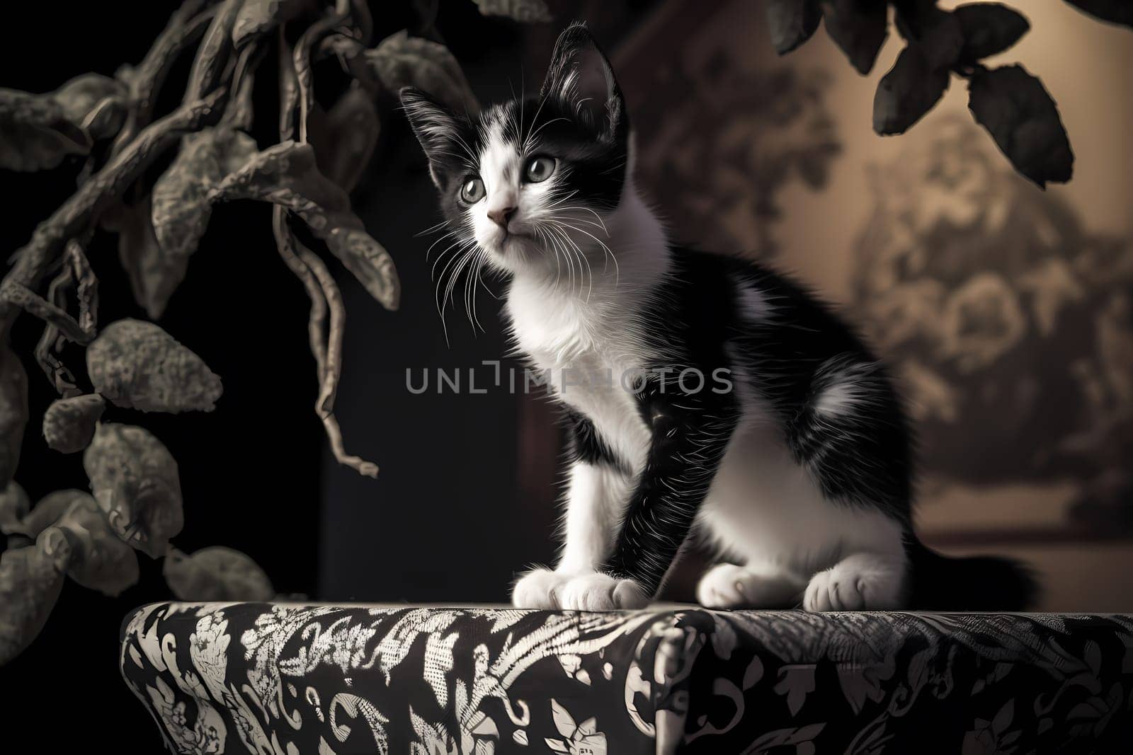 A proud little kitten surveys their kingdom from atop a cat tree, victorious in their climb to the top.