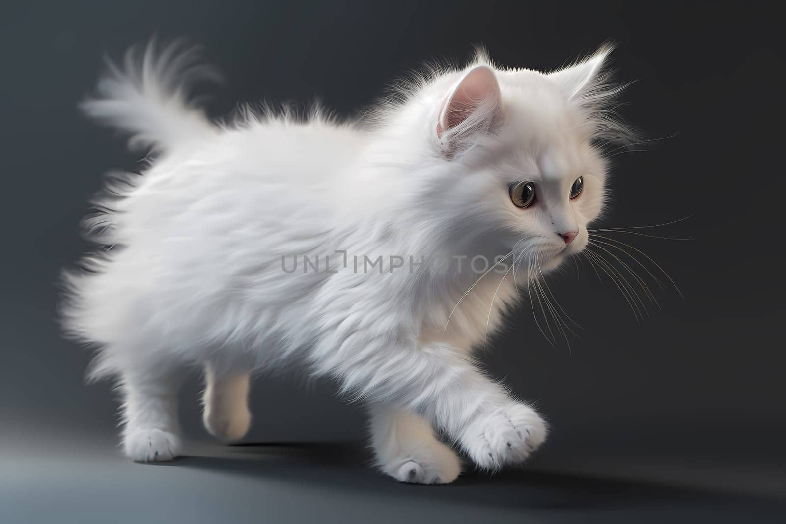 A silly little white kitten chases their tail in frenzied circles, determined to catch the elusive appendage.