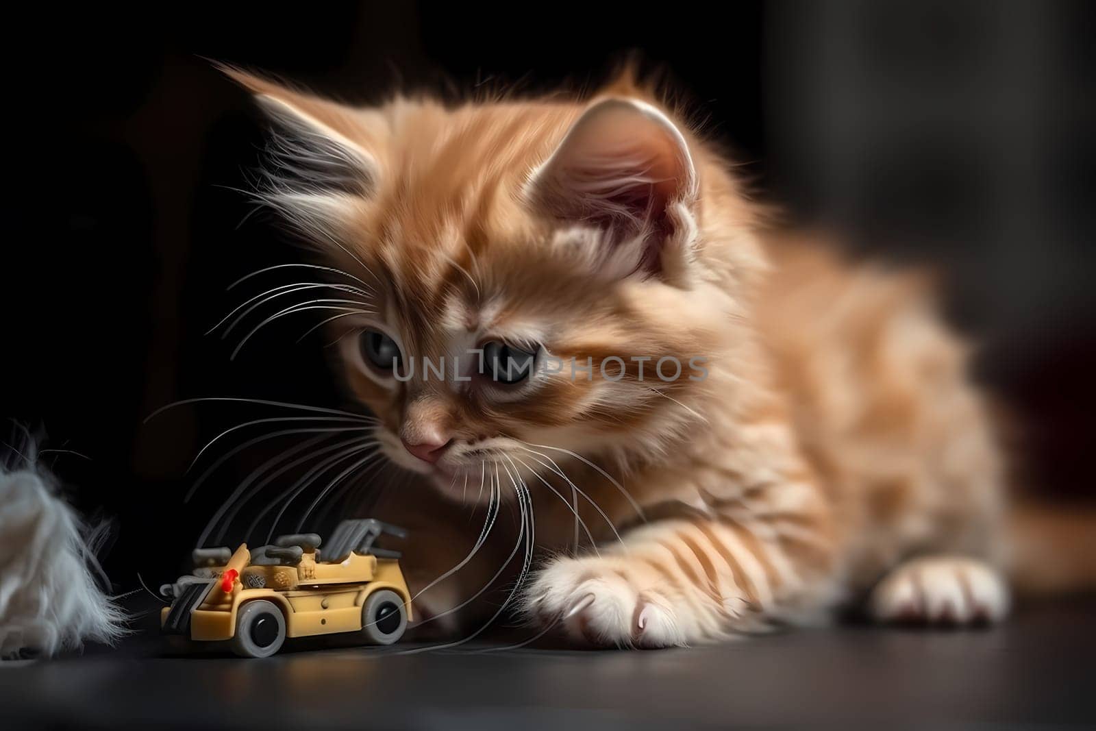 The little kitten is pouncing on the toy mouse, biting and clawing at it relentlessly, flipping it in the air and chasing it again.