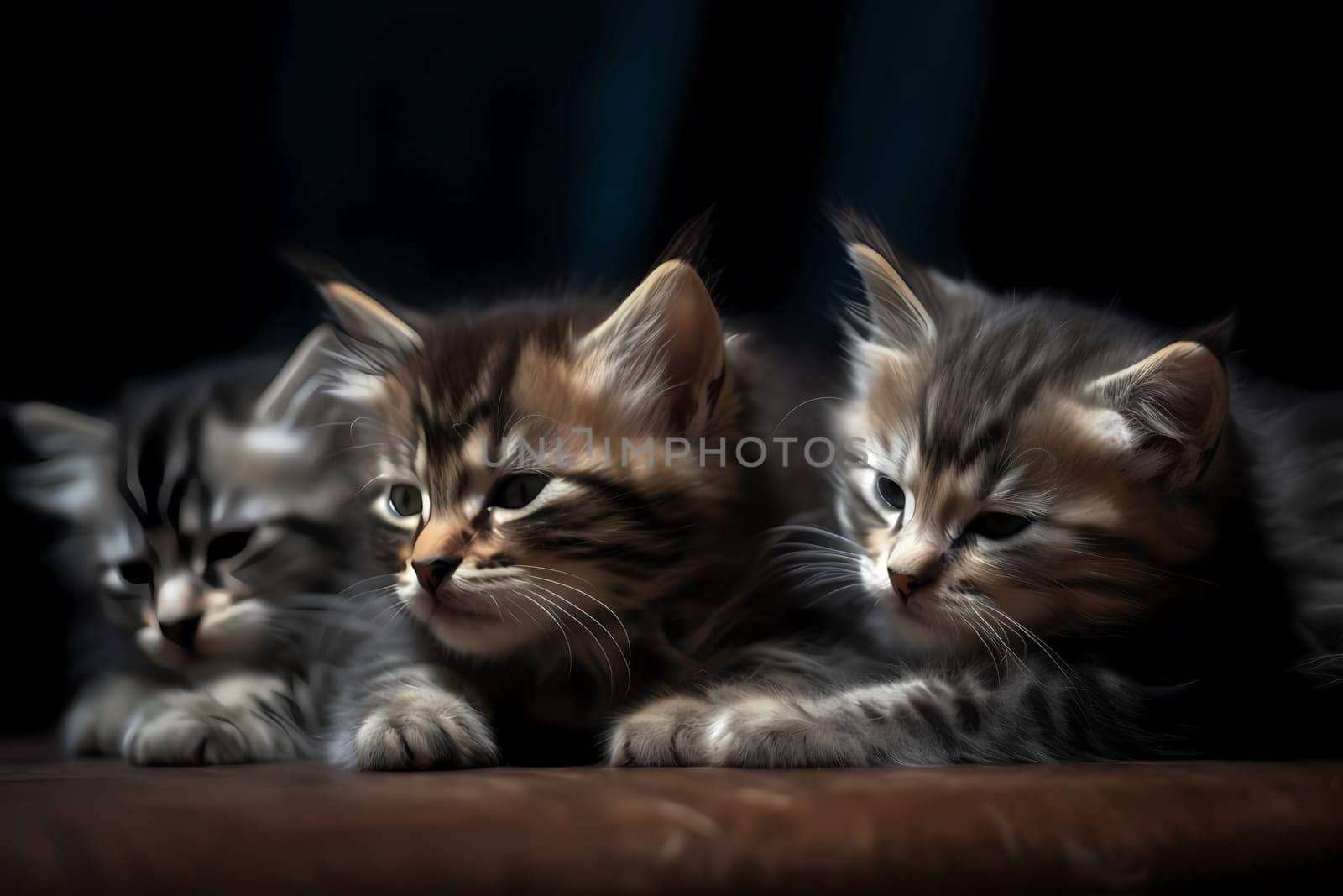 The adorable gang of cats are curled up together, snoozing peacefully in a patch of warm golden light.