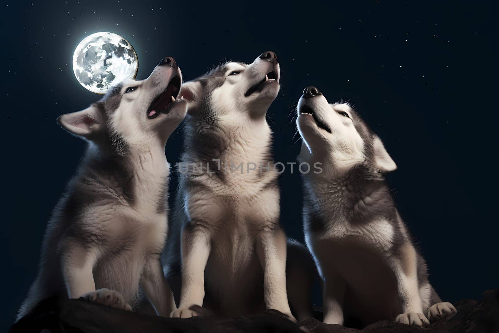 The puppies are lifting their heads and howling together, creating a beautiful harmony