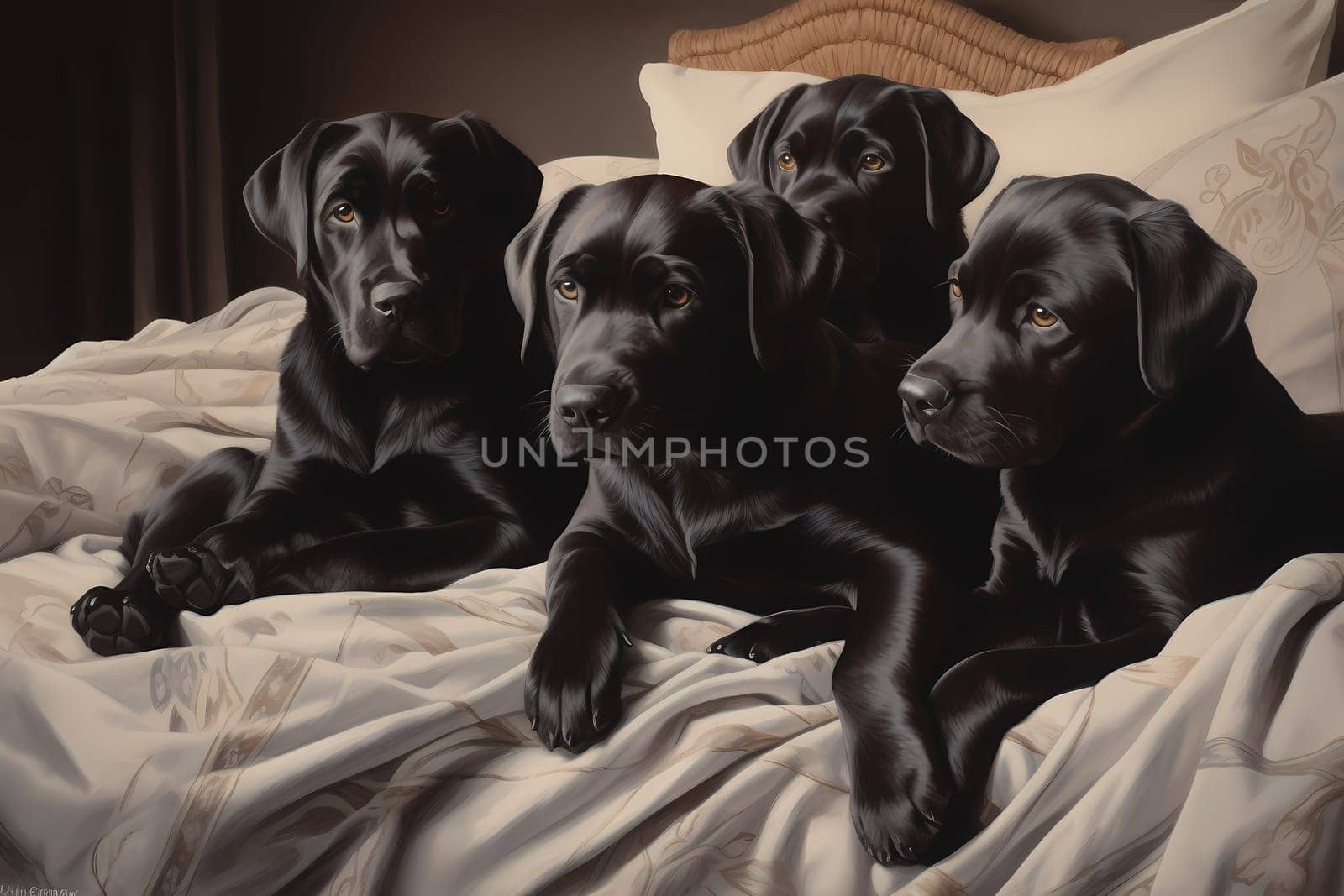 A bunch of adorable little puppies are snuggled up in a warm, cozy bed, sleeping peacefully.