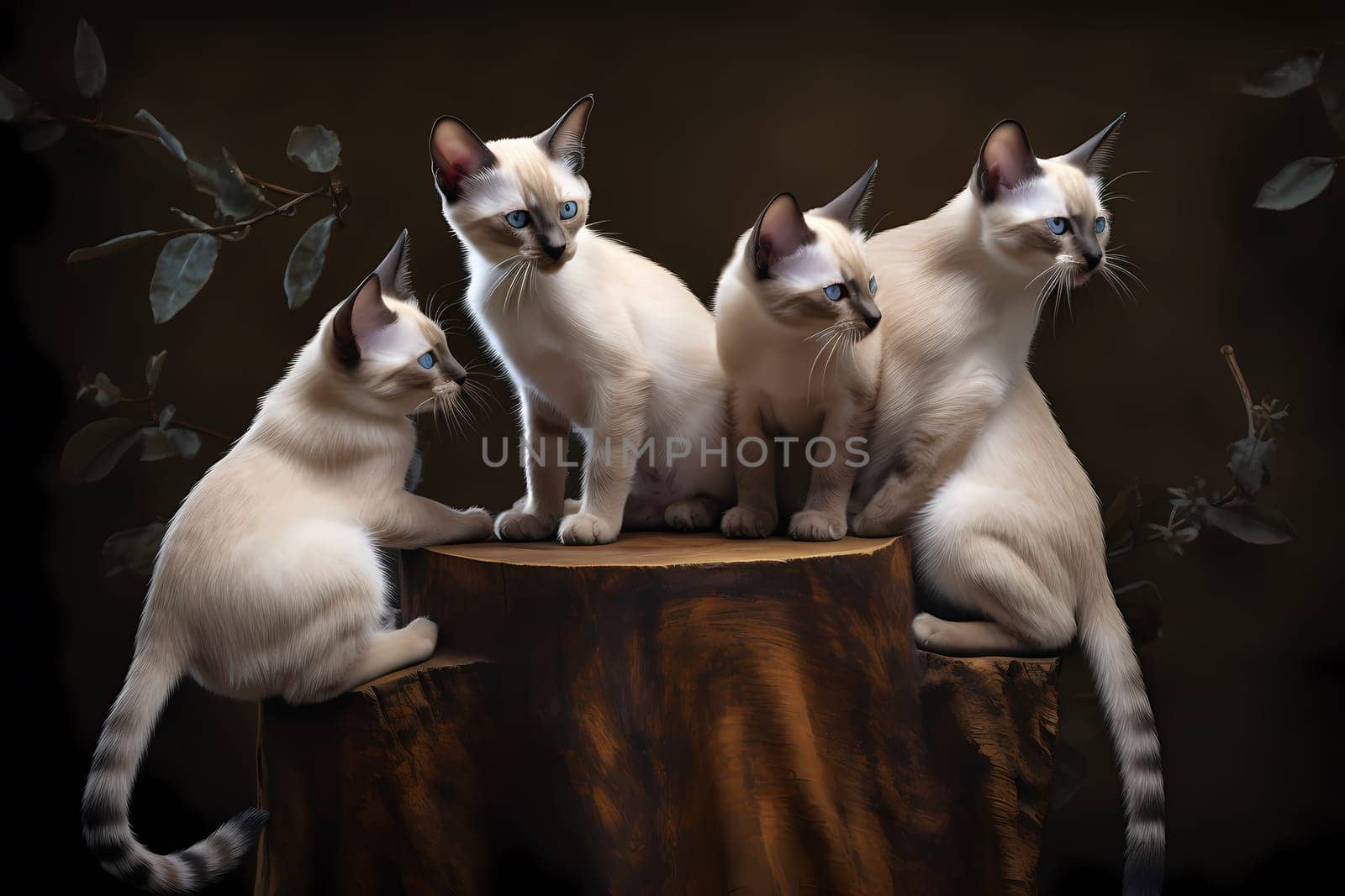 The kittens are scampering and clambering over each other to reach the top of the tall scratching post