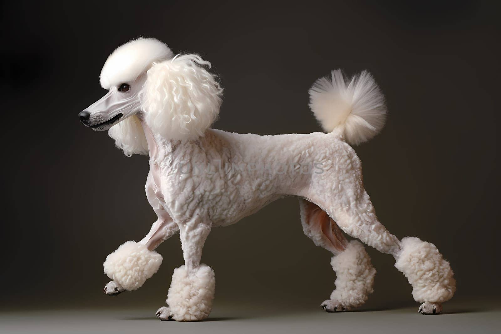 The poodle spins in circles, trying to catch its tail but to no avail.