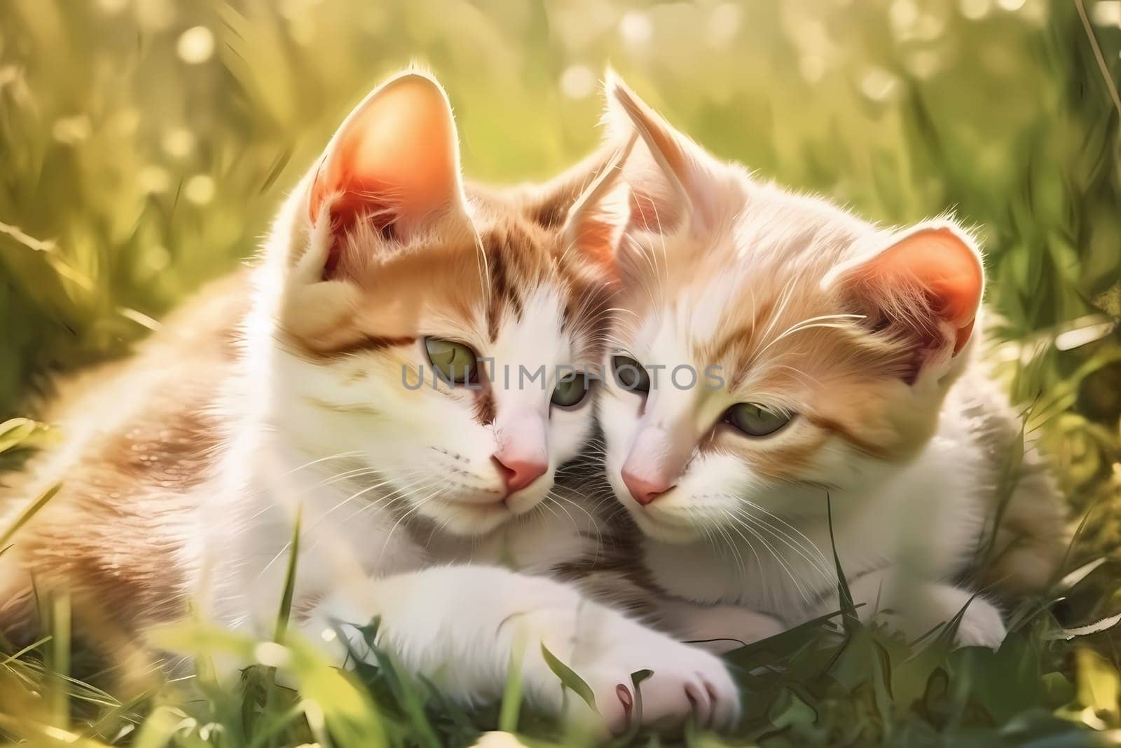 The sweet and gentle kittens are enjoying each other's company, basking in the warm sunlight and cuddling together in a peaceful moment of relaxation.