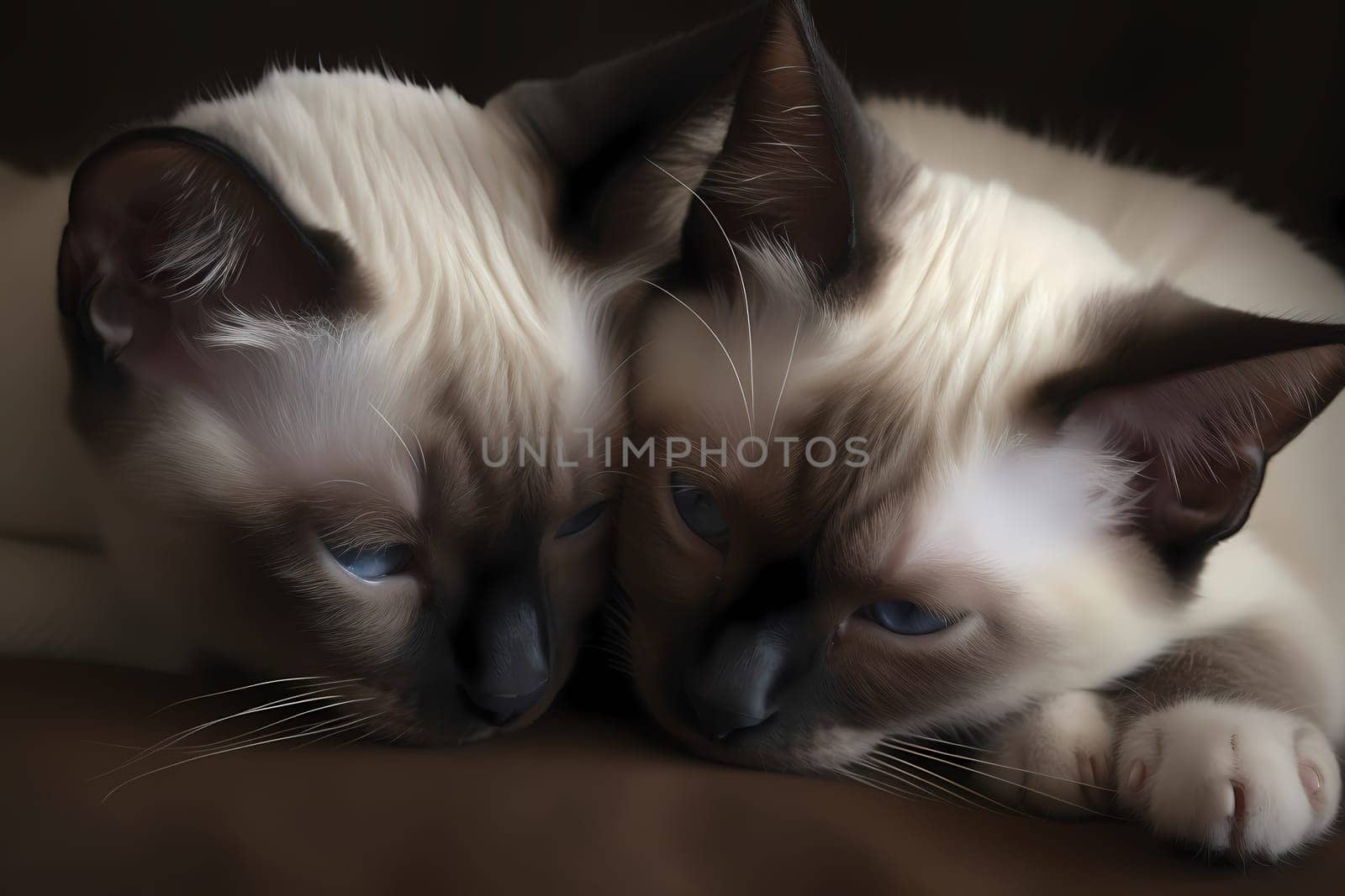 The affectionate kittens are snuggled up together in a warm and cozy embrace.