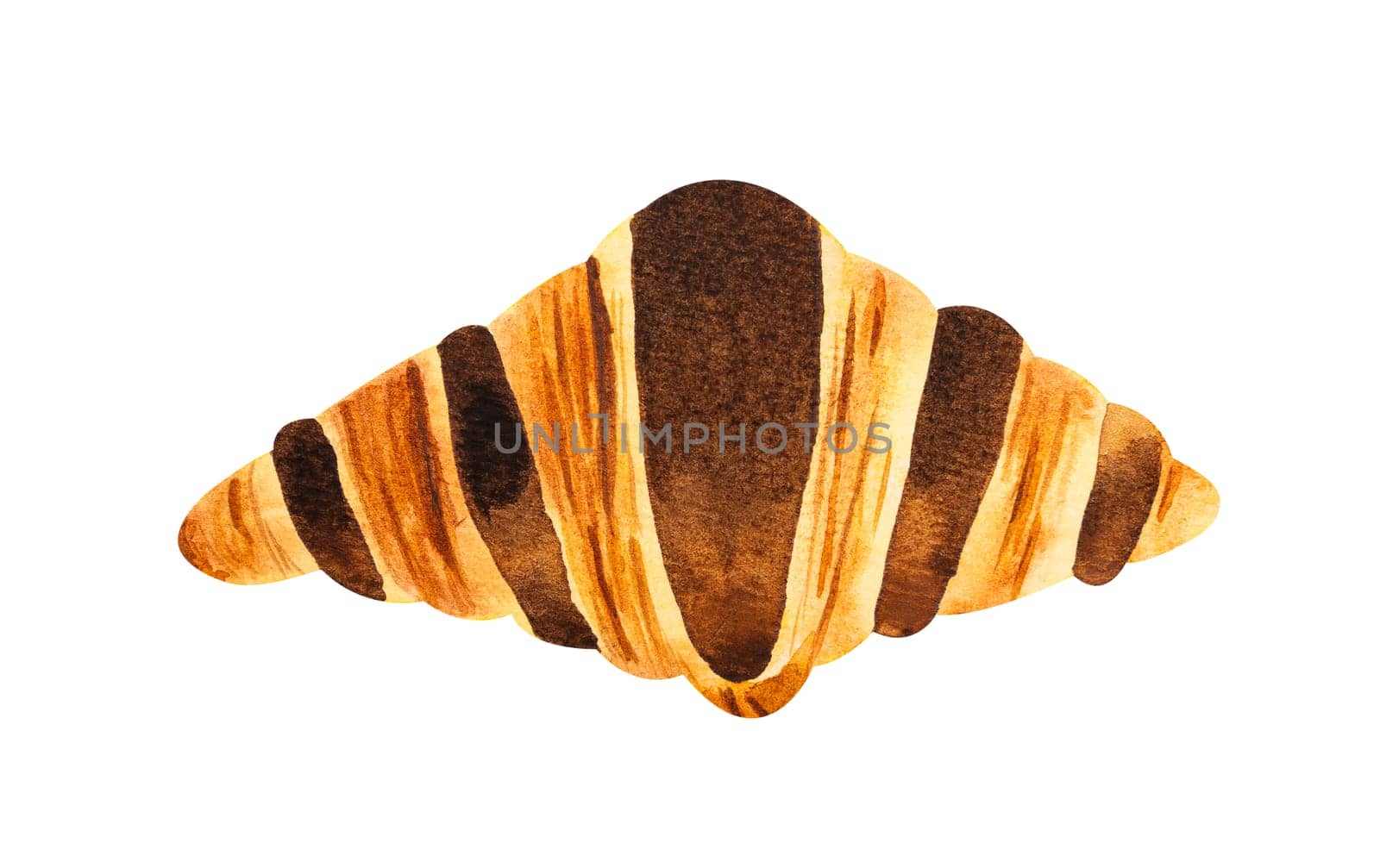 Croissant with chocolate. Watercolor hand drawn illustration isolated on white background.
